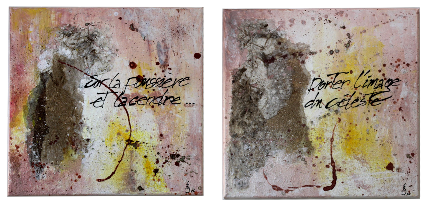 MIRELLA BONHEUR Sans titre 1, 2026. Techniques mixtes, papier artisanal, 30 x 30 cm / 160€ / Sans titre 2, 2026. Techniques mixtes, papier artisanal, 30 x 30 cm / 160€