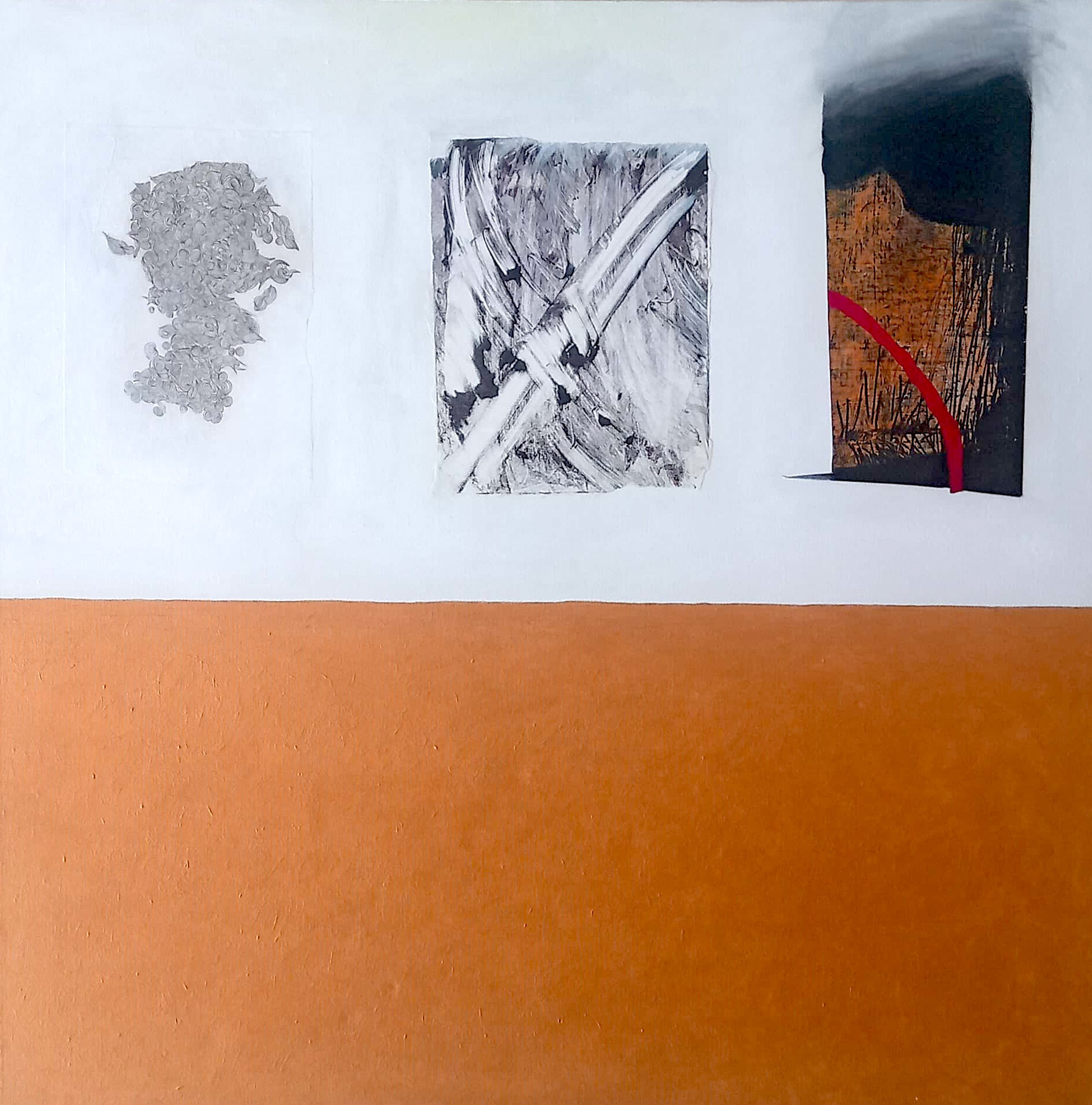 YVAN EMONIDES - Marc • 0117, 2010–2025. Graphite, monotype sur papier vélin, pastel à l’huile, acrylique sur toile, dispositif LED sans fil rechargeable à déclenchement tactile et photosensible, 70 x 70 cm / 500€