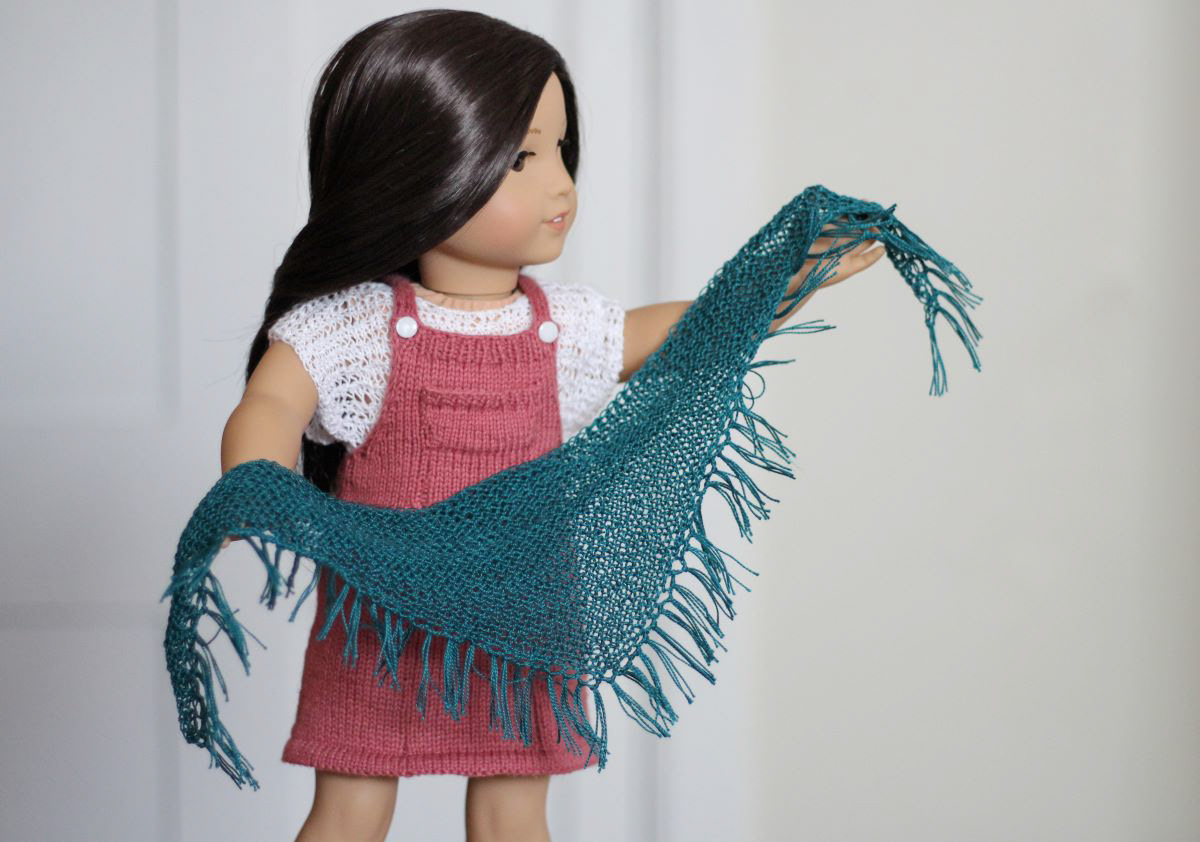Sutton Pinafore, South Shore Top, and Waverly Fringe Scarf for dolls