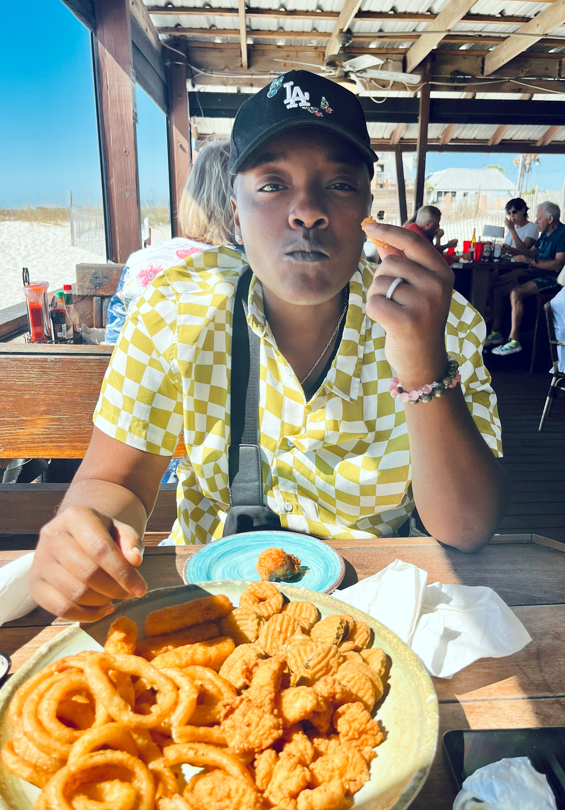 BUTTERFLIES LA DODGERS 9FORTY - Having some lunch with my fiancee at Sharky's in Panama City Beach.