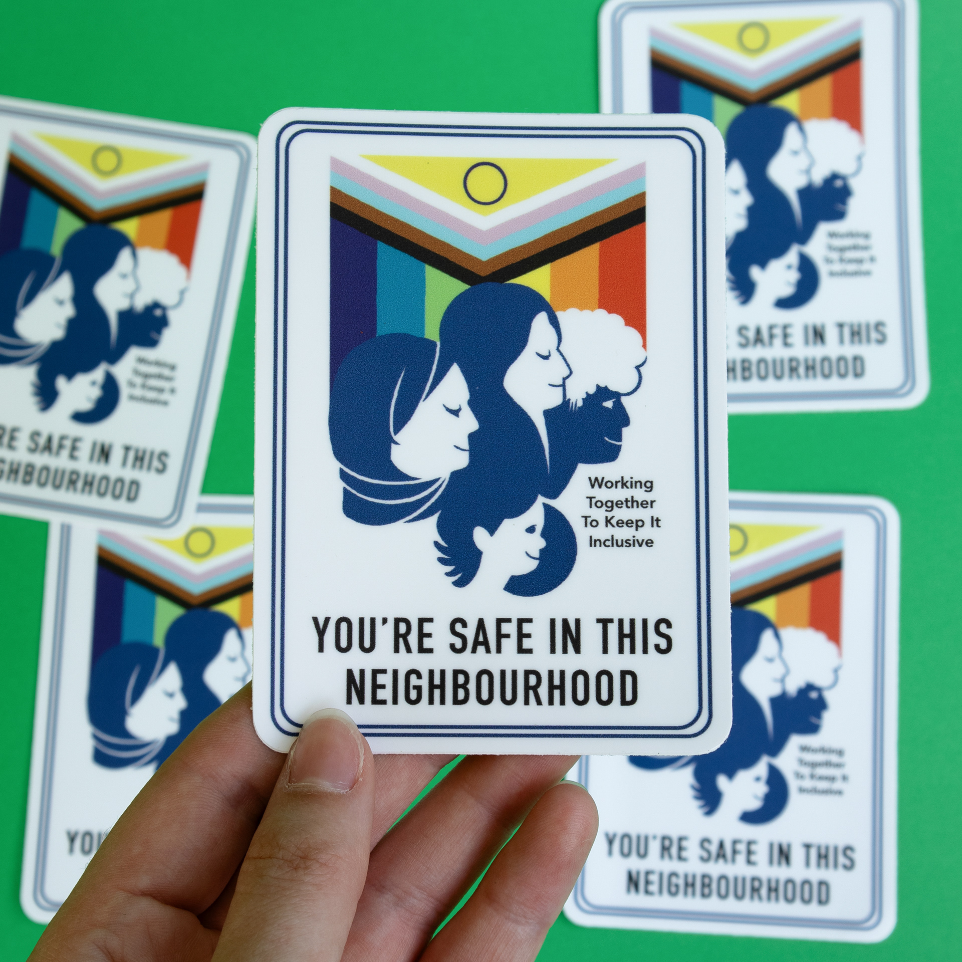 Ally businesses and spaces often come forward expressing confusion around how to communicate they are a safe space for Community. Playing on the "Neighbourhood Watch" logo, I designed this sticker as a fun Progressive Flag alternative that takes away the pressure of uncertainty for all parties involved.