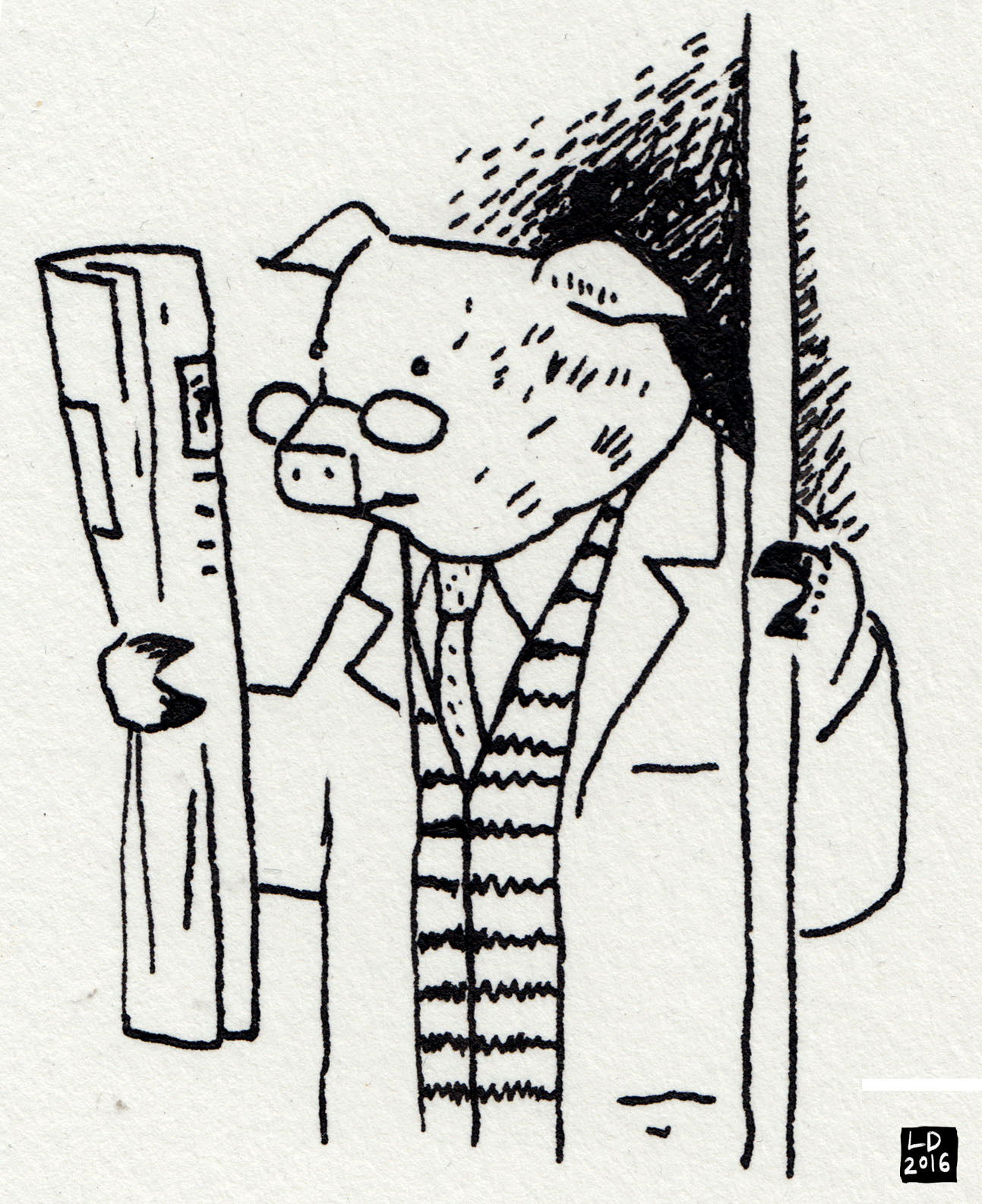 A polite pig on the subway.