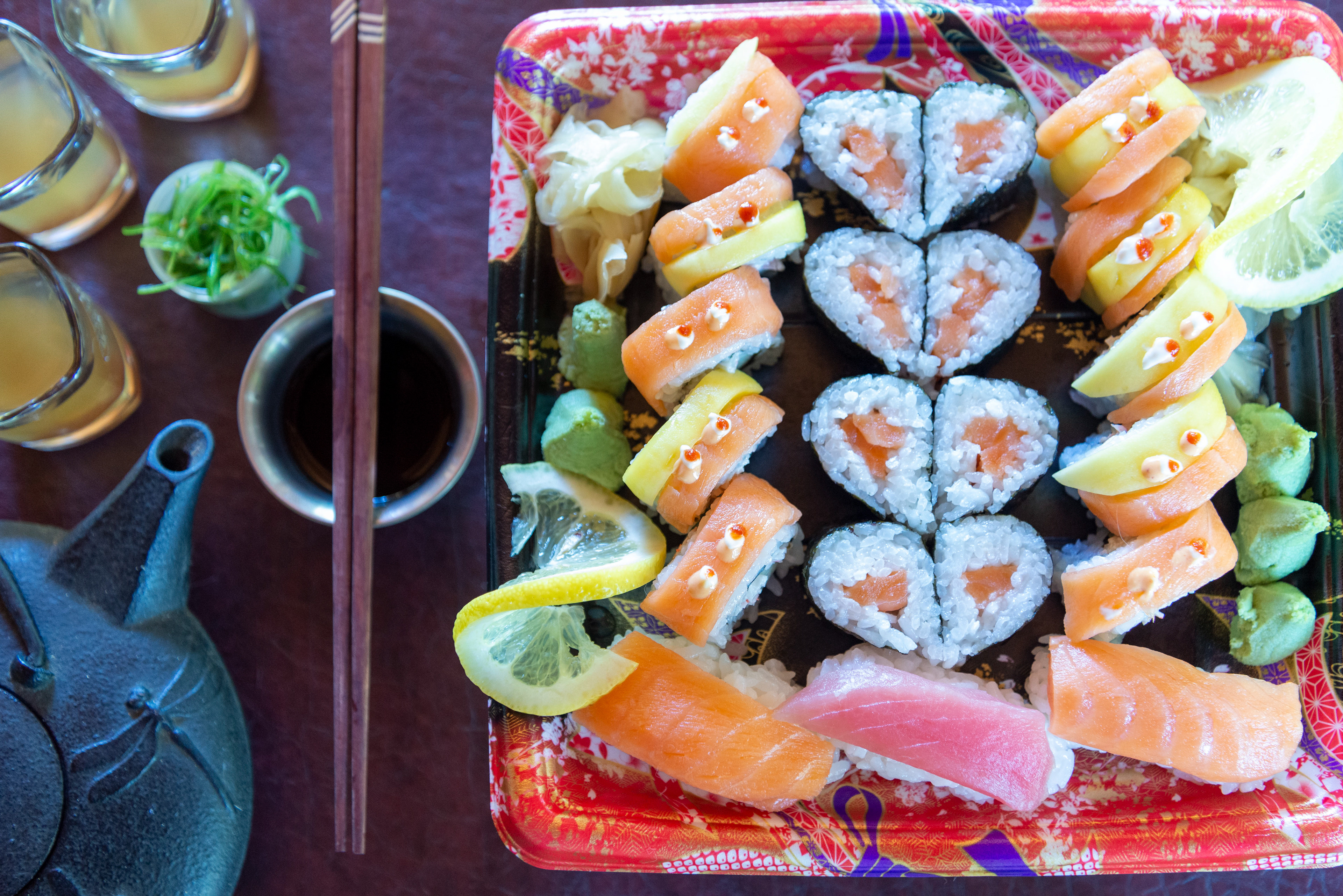 Salmon and Avocado Sushi Rolls. July 2019.