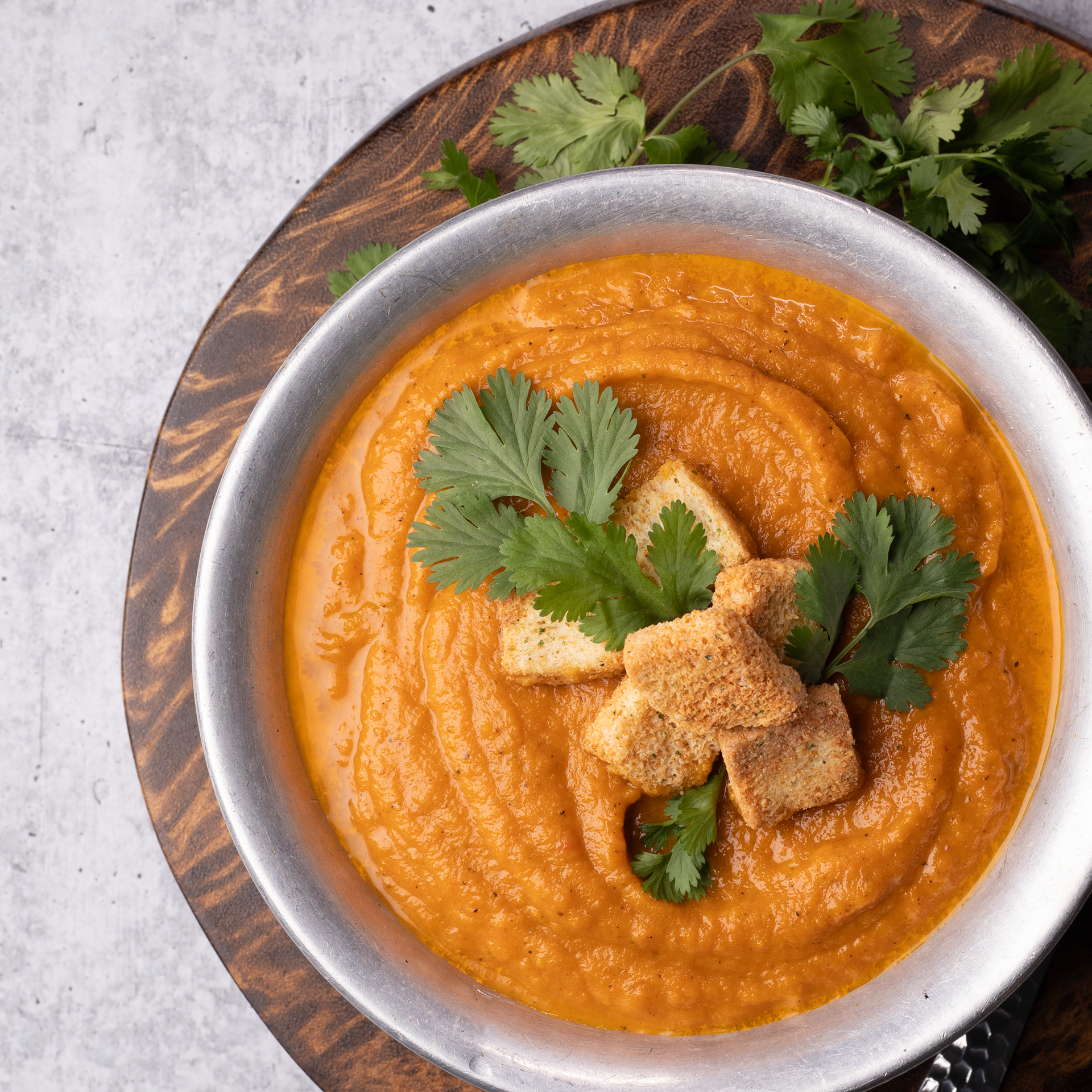 Spicy Smooth Carrot Soup & Housemade Croutons