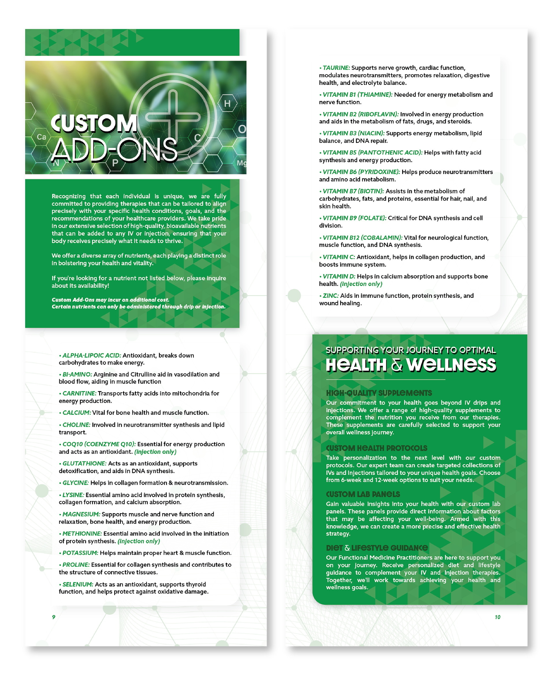 4" x 11" Menu Interior Panels 9 & 10