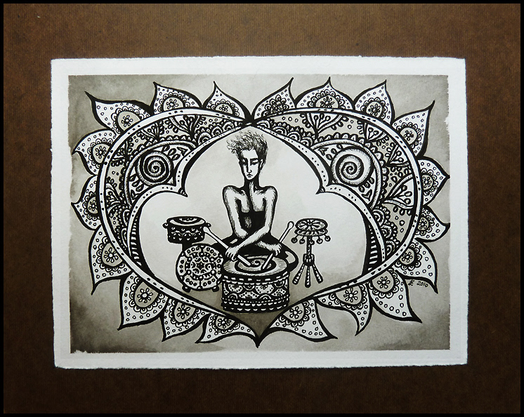 Ink wash on archival paper mounted on board