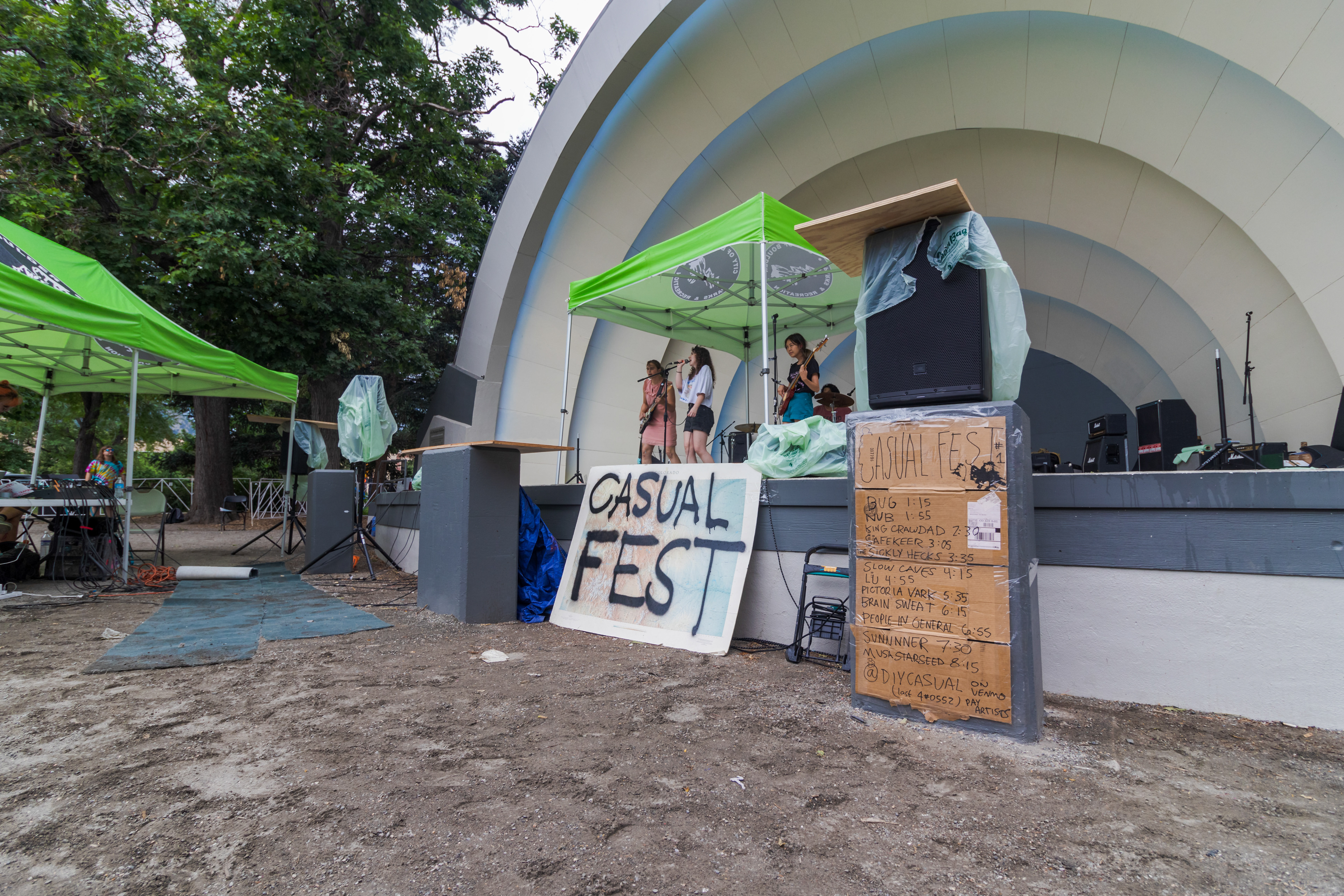 Madison Madeira, Lauren Black, and Victoria Park perform during Casual Fest at the Boulder Bandshell July 23. Black releases songs under the name Lu. 