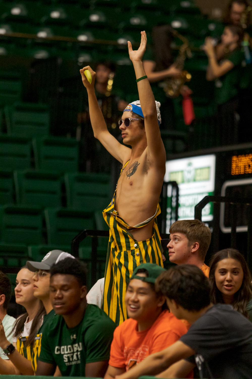 A Colorado State University fan cheers during the volleyball game against the University of Arkansas Sept. 1, 2022. Arkansas won 3-0.