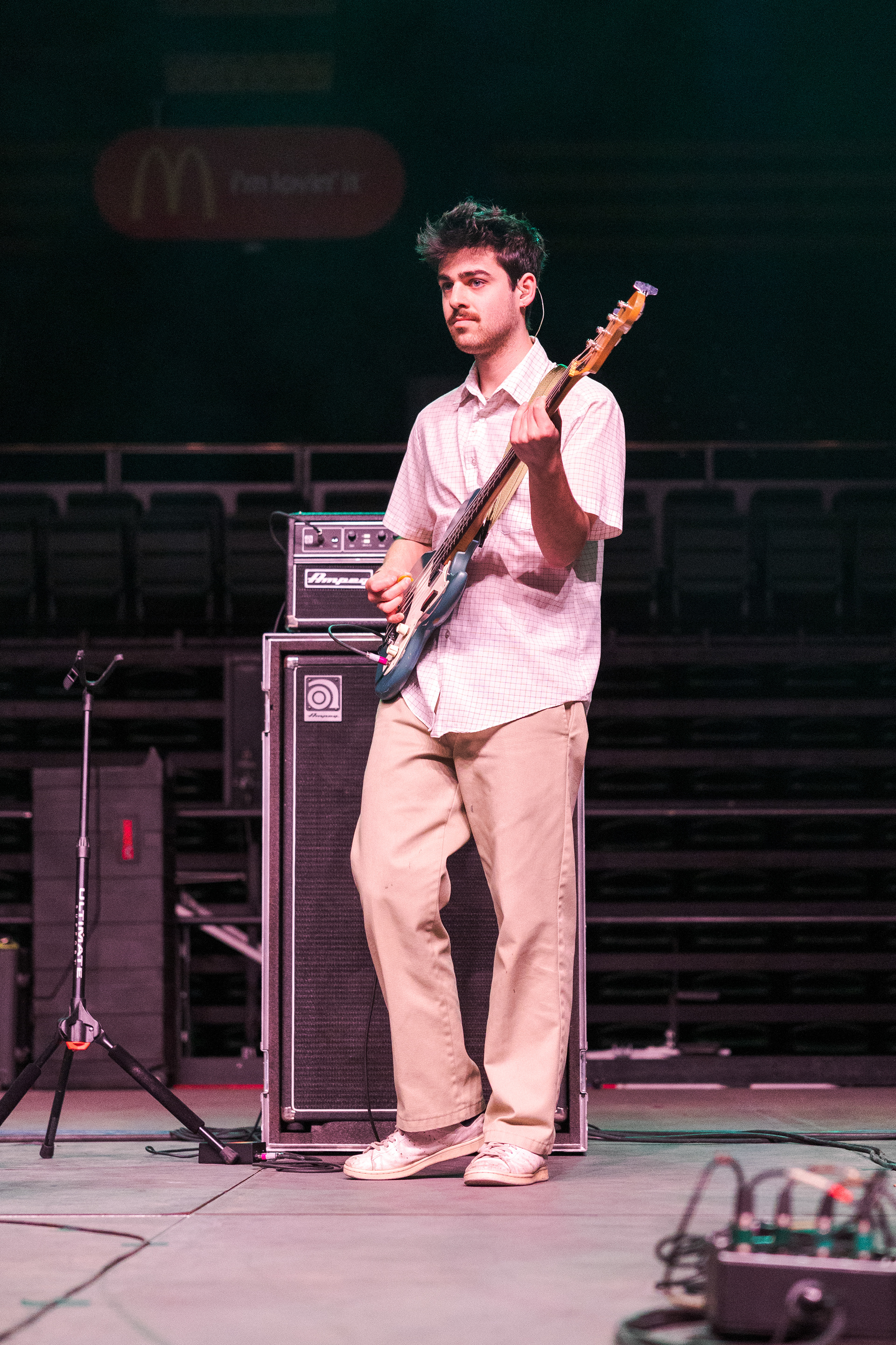 Peyton Harrington, touring bassist for Dayglow, performs "Hot Rod" during RamFest at Moby Arena April 27. Hot Rod is one of the band's most popular songs, with over 215,000,000 plays on Spotify.