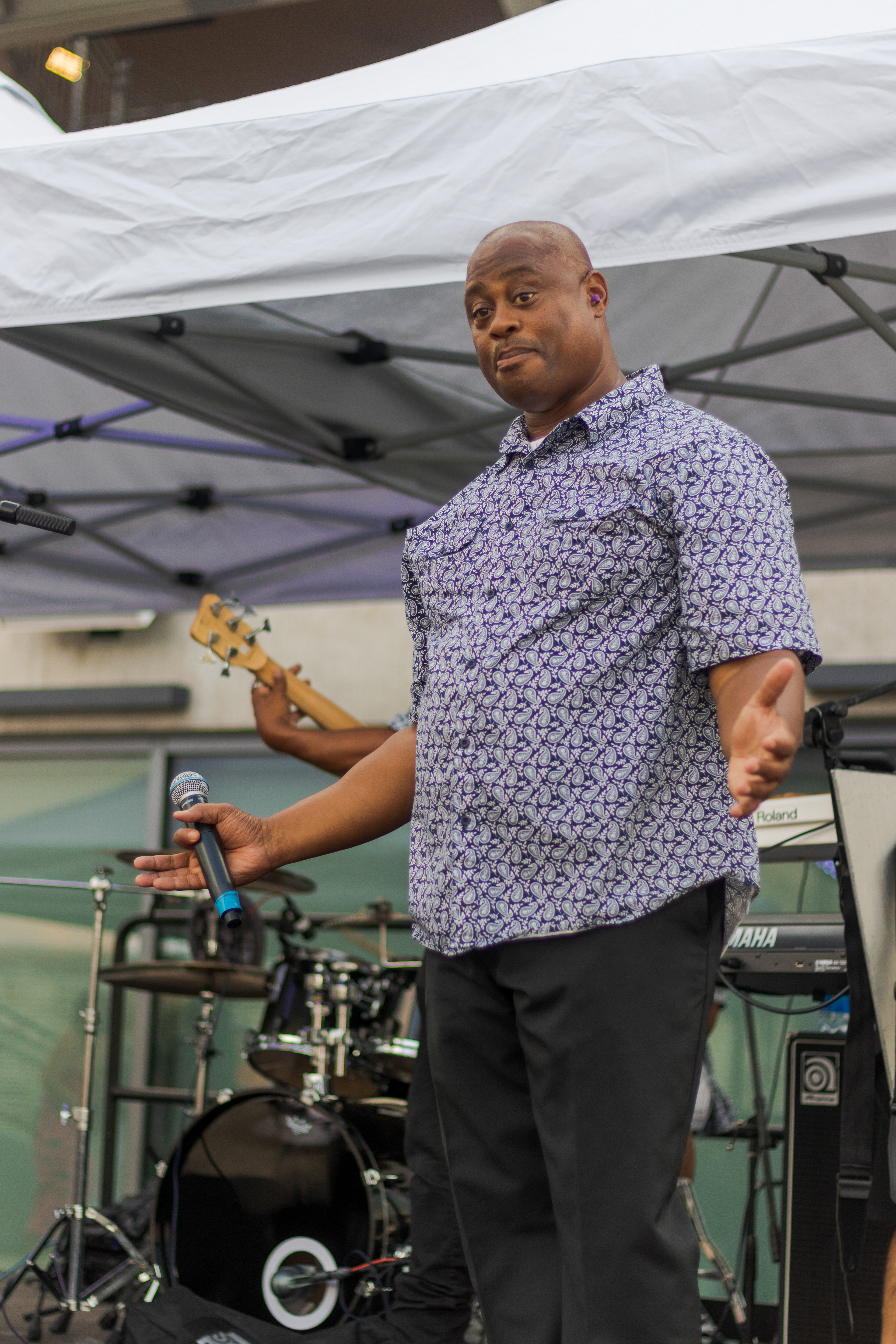 Jimi Alexander, lead singer for The Jakarta Band, performs in the Lagoon Summer Concert Series at Canvas Stadium July 9.