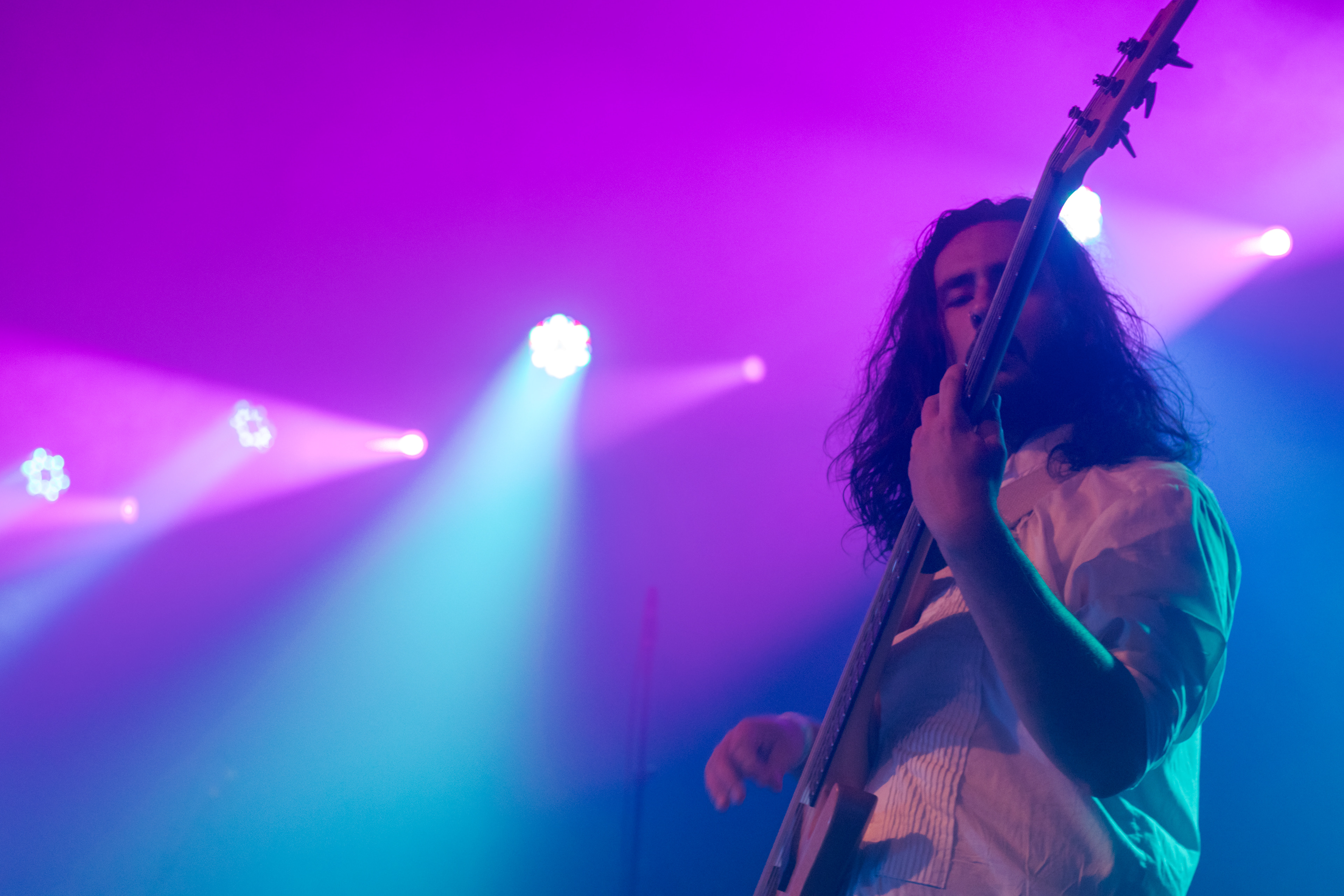 Justin Daggett, bassist and backing vocalist for Chess at Breakfast, performs during the Farewell World Tour concert at the Aggie Theatre July 2.