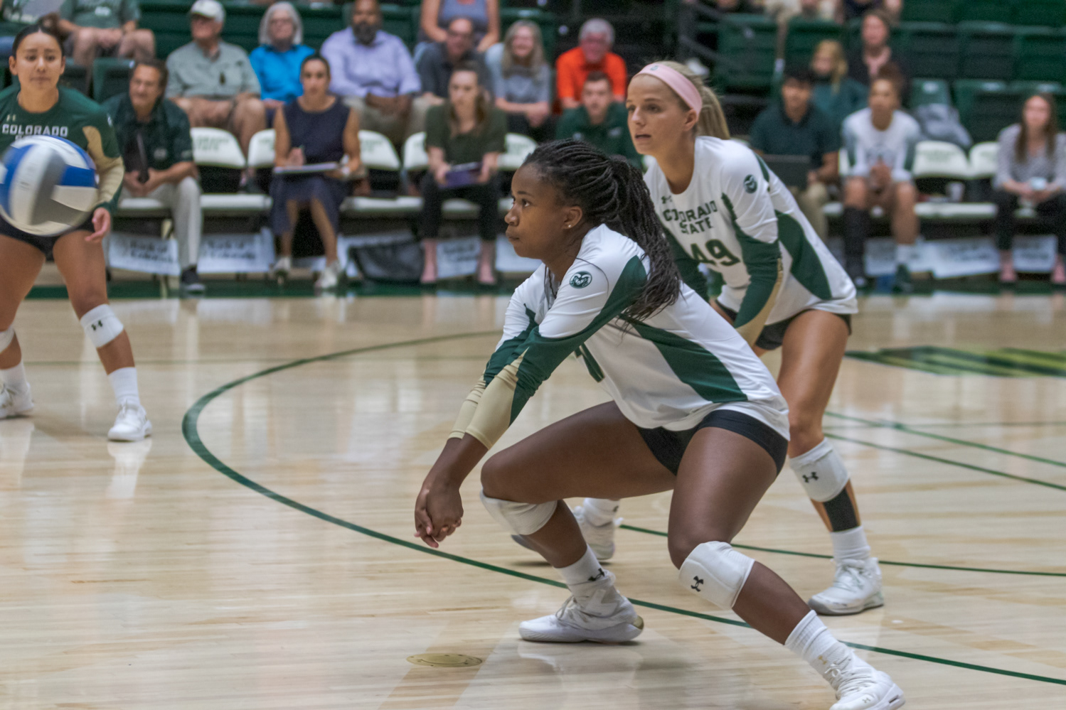 Colorado State University Outside Hitter Kennedy Stanford (17) bumps the ball during the game against the University of Arkansas Sept. 1, 2022. Arkansas won 3-0.