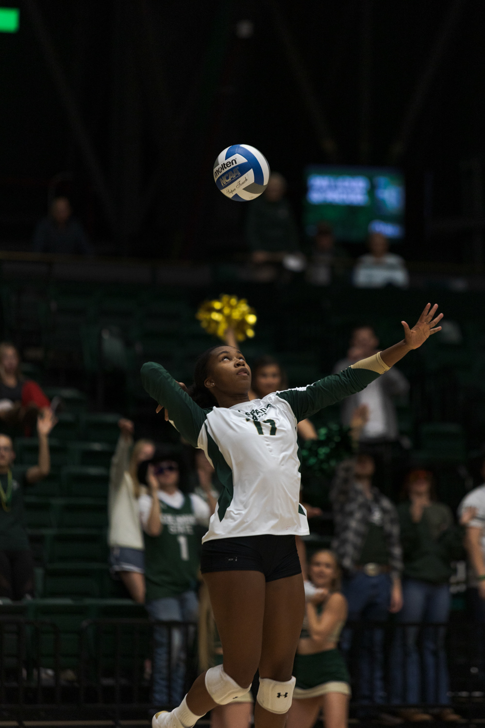 Colorado State University Outside Hitter Kennedy Stanford (17) serves the ball during the volleyball game against the University of Nevada, Reno Oct. 6, 2022. CSU won 3-0.