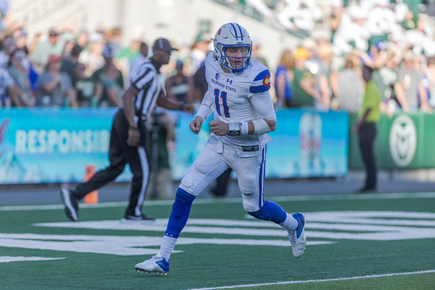 Colorado State University Quarterback Clay Millen (11) runs during the football game against the University of Hawaiʻi at Mānoa Oct. 22, 2022. CSU won 17 - 13.