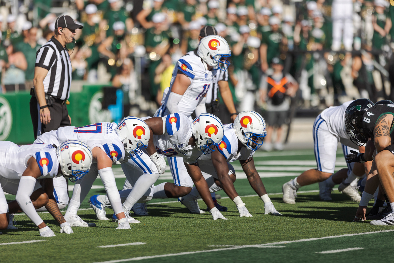 The Colorado State Universtiy football team lines up at the beginning of a play during the football game against the University of Hawaiʻi at Mānoa Oct. 22, 2022.