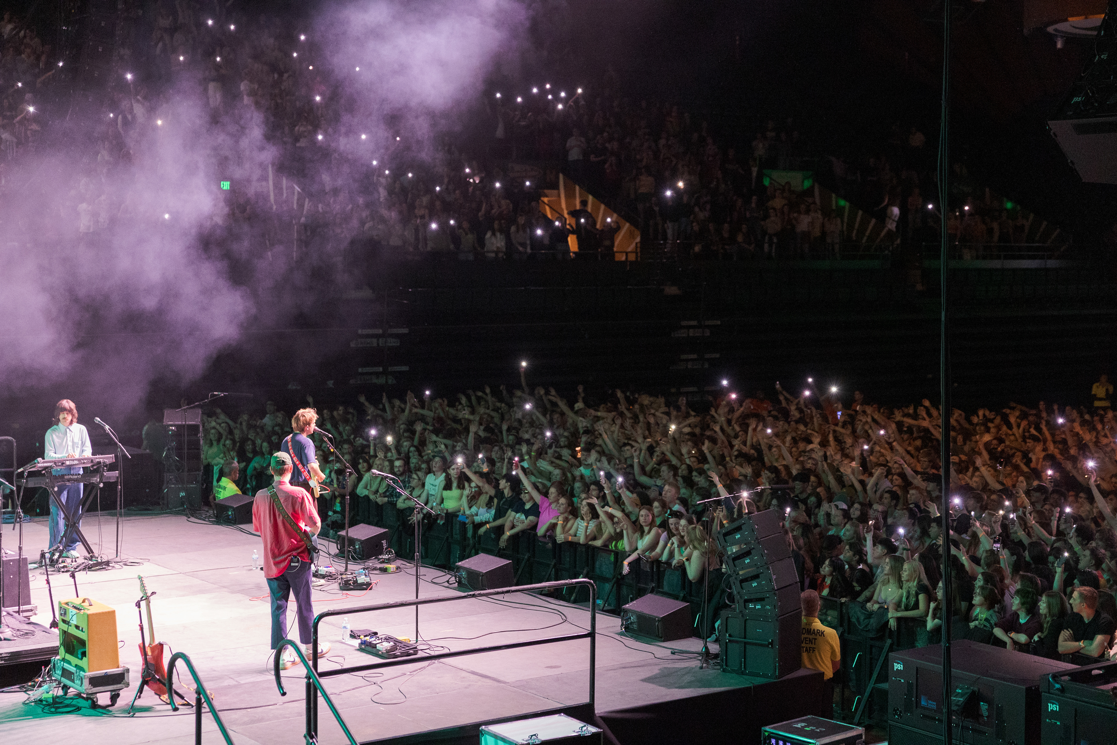 Audience members wave flashlights while Dayglow performs "Woah Man" during RamFest at Moby Arena April 27. The concert was attended by approximately 3,700 people, primarily Colorado State University students.