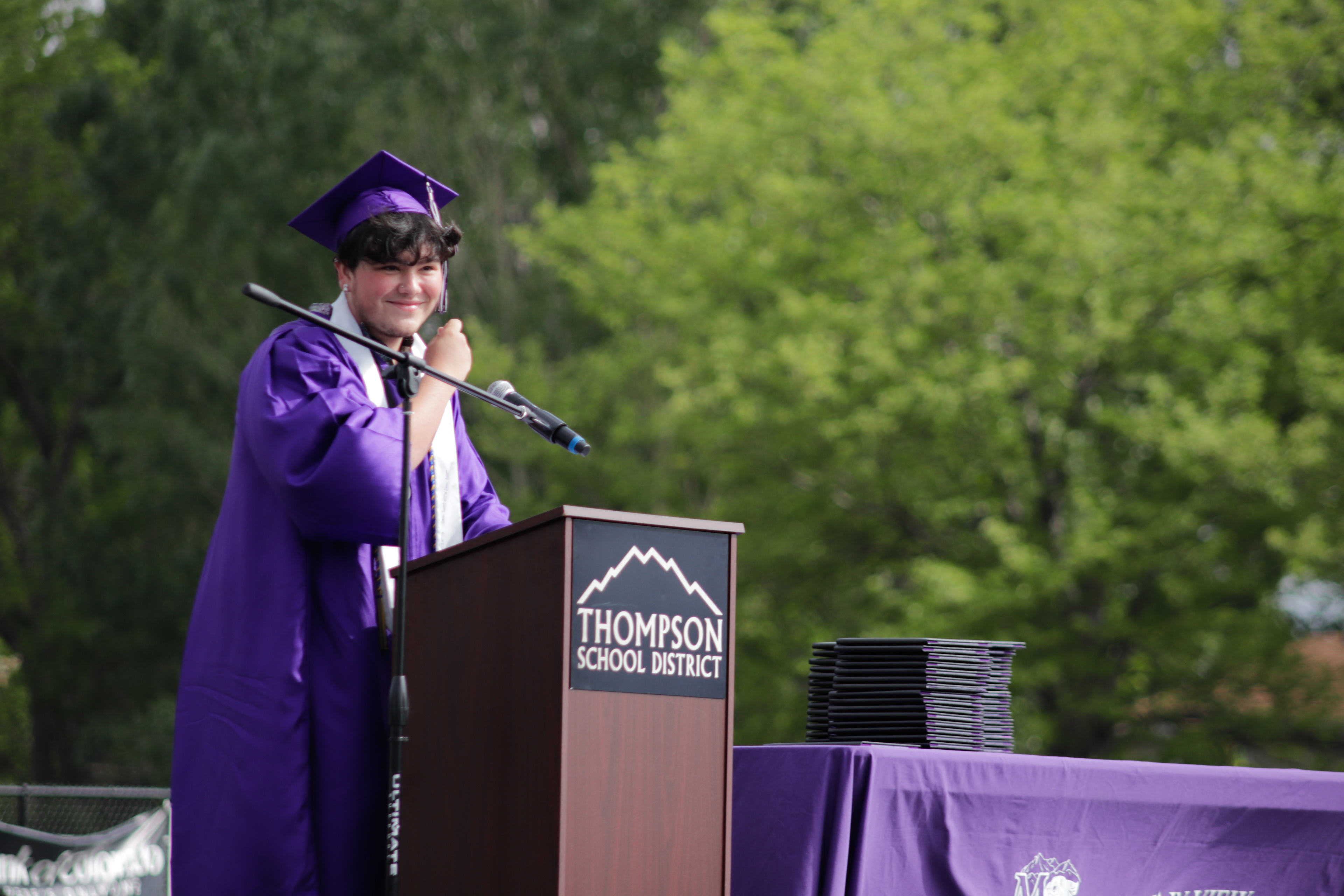 LOVELAND, CO - MAY 29, 2021: Mountain View graduate Alex Pannone leads the Changing of the Tassel during his graduation ceremony Saturday, May 29, 2021 at Patterson Field in Loveland. (Michael Marquardt/Loveland Reporter-Herald)