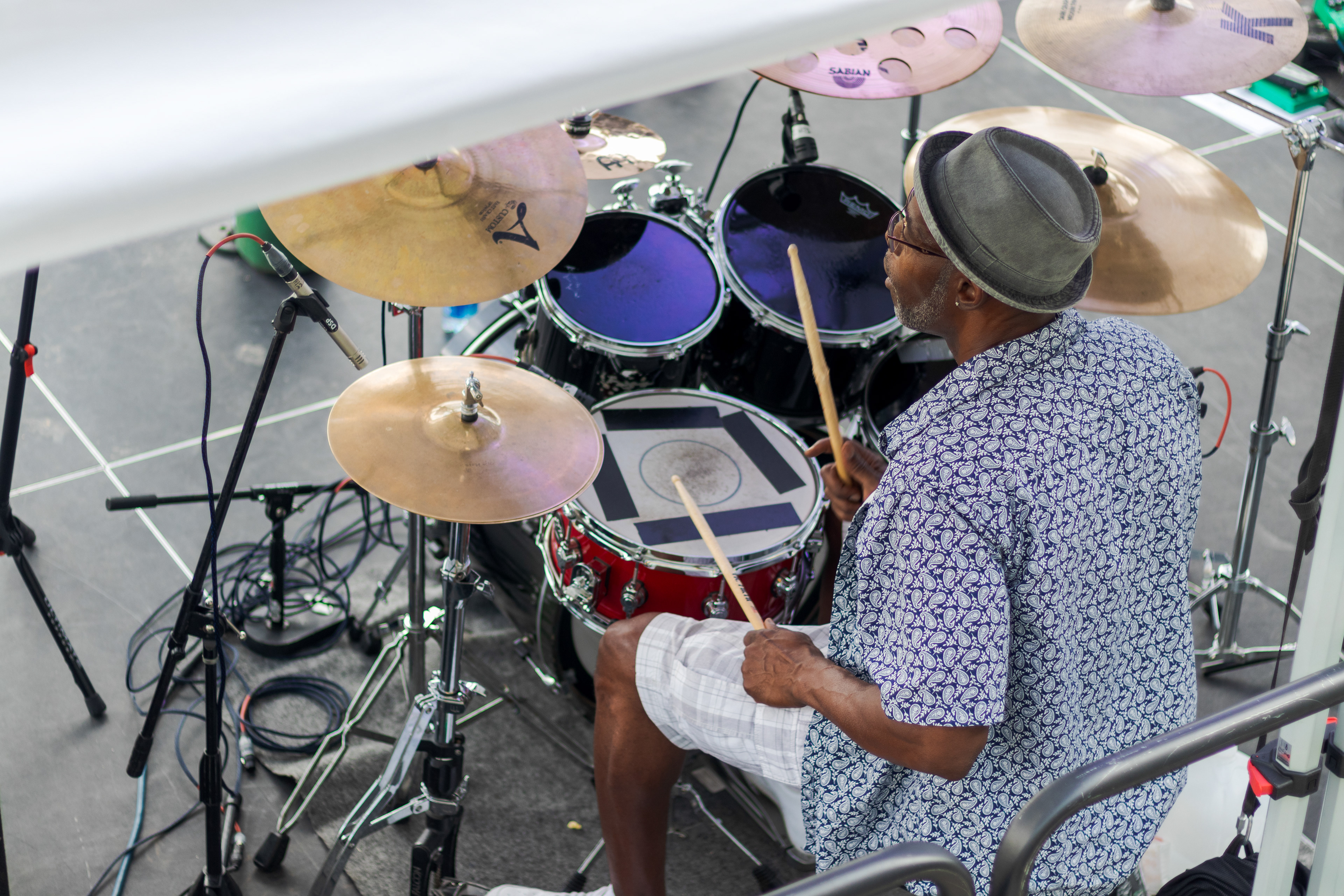 Sherman Arnold, drummer for The Jakarta Band, performs in the Lagoon Summer Concert Series at Canvas Stadium July 9.