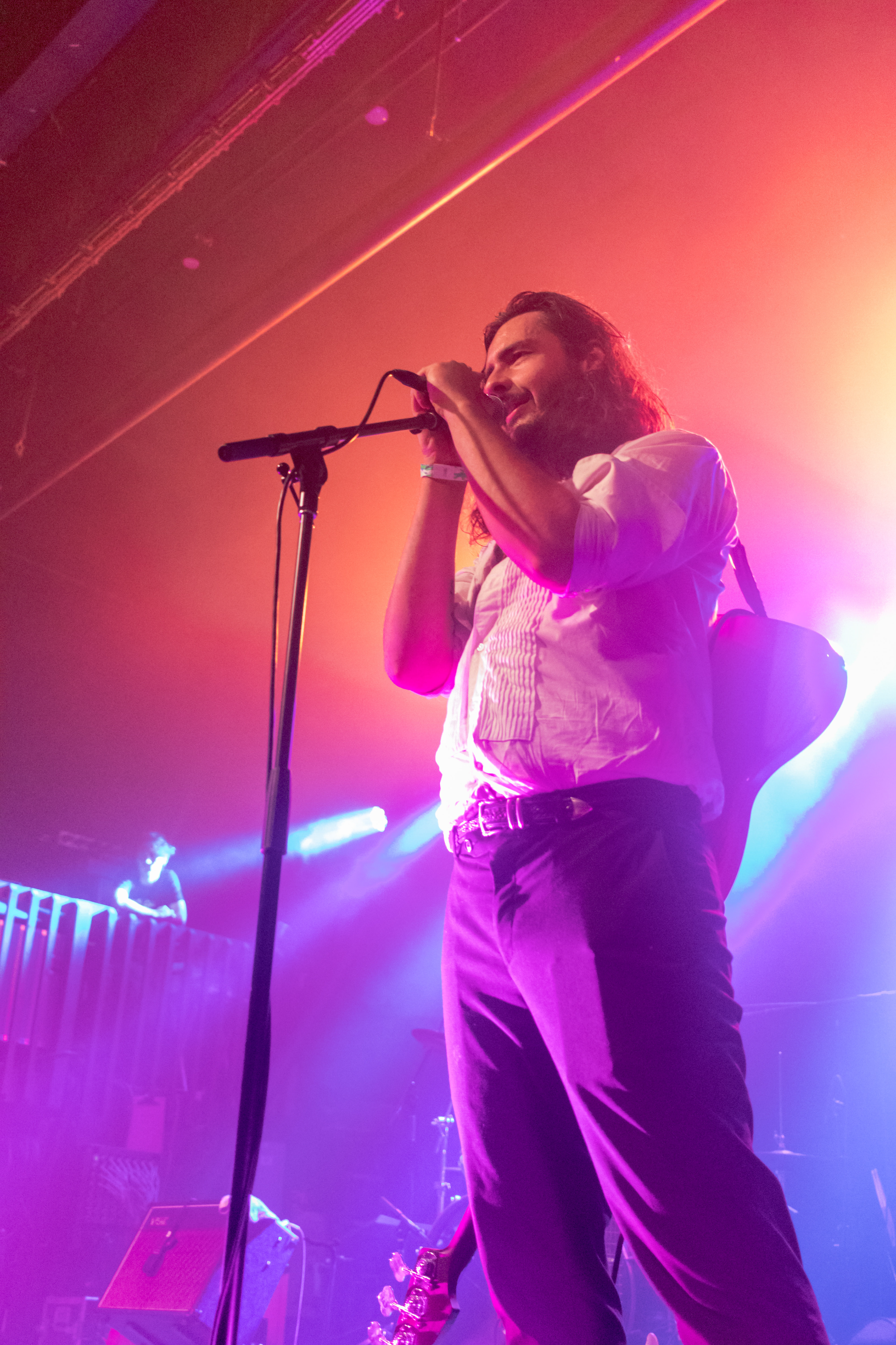 Justin Daggett, bassist and backing vocalist for Chess at Breakfast, performs during the Farewell World Tour concert at the Aggie Theatre July 2.