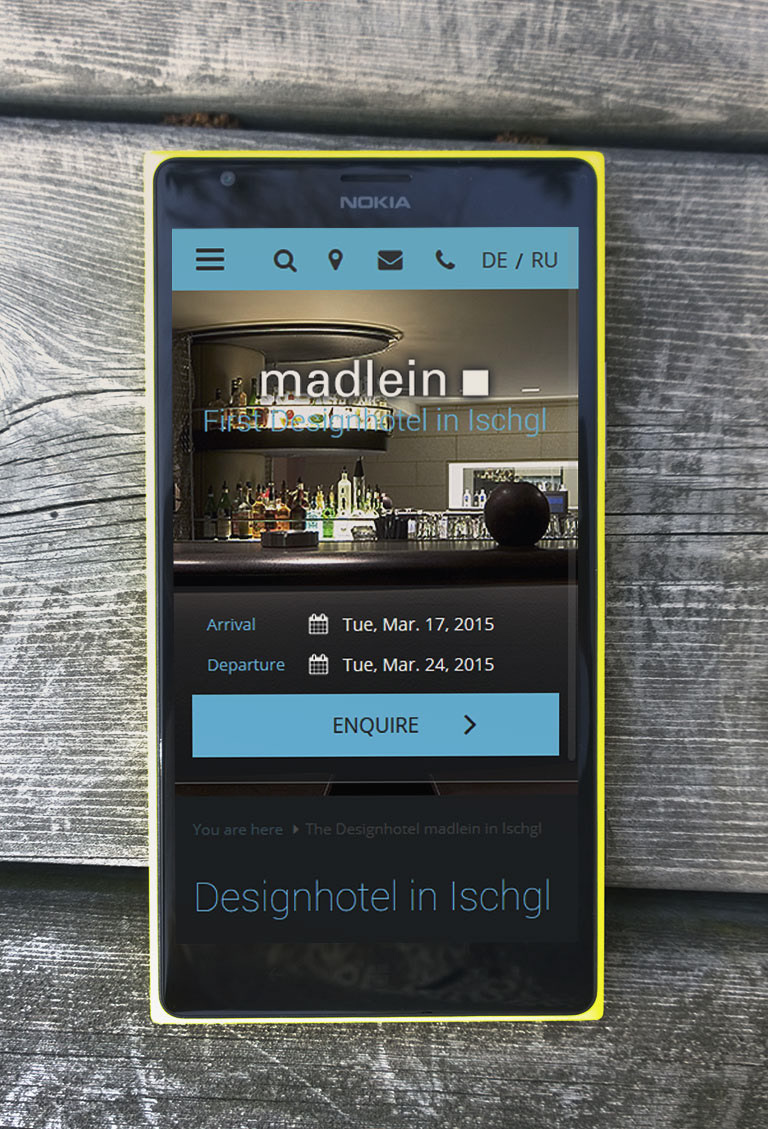 Design Hotel Madlein mobile view