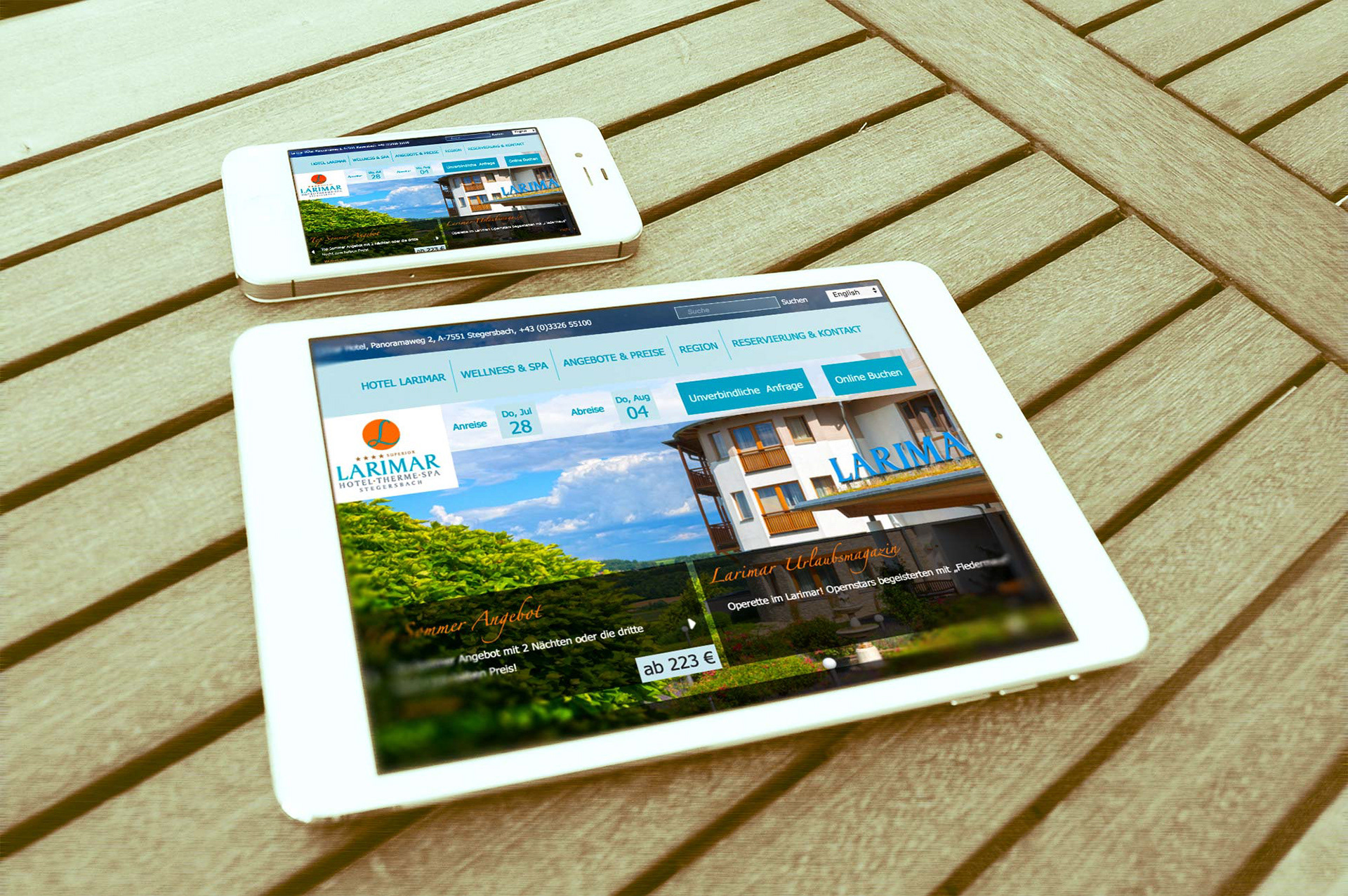 Larimar Hotel tablet view