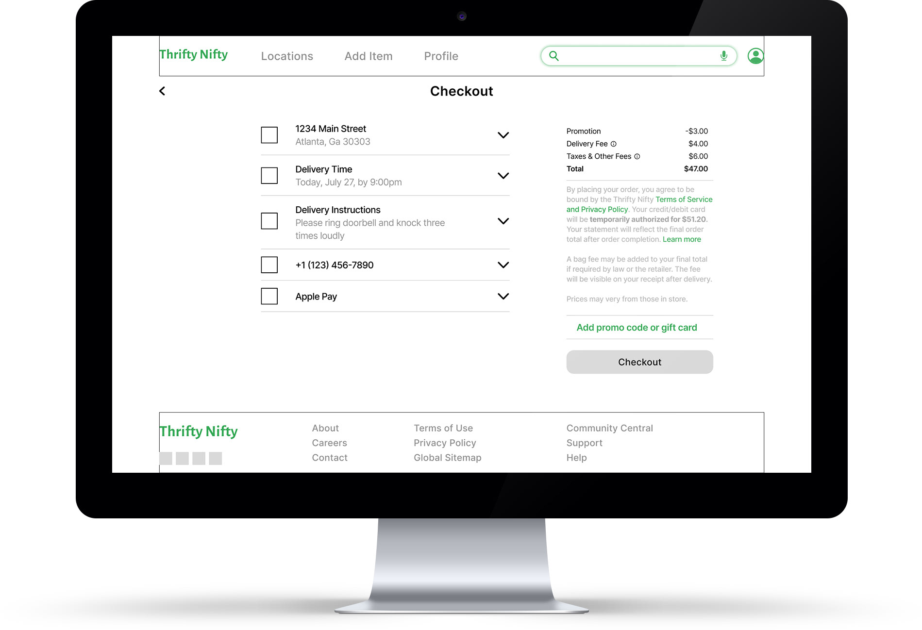 Digital Wireframe for Desktop Checkout Page