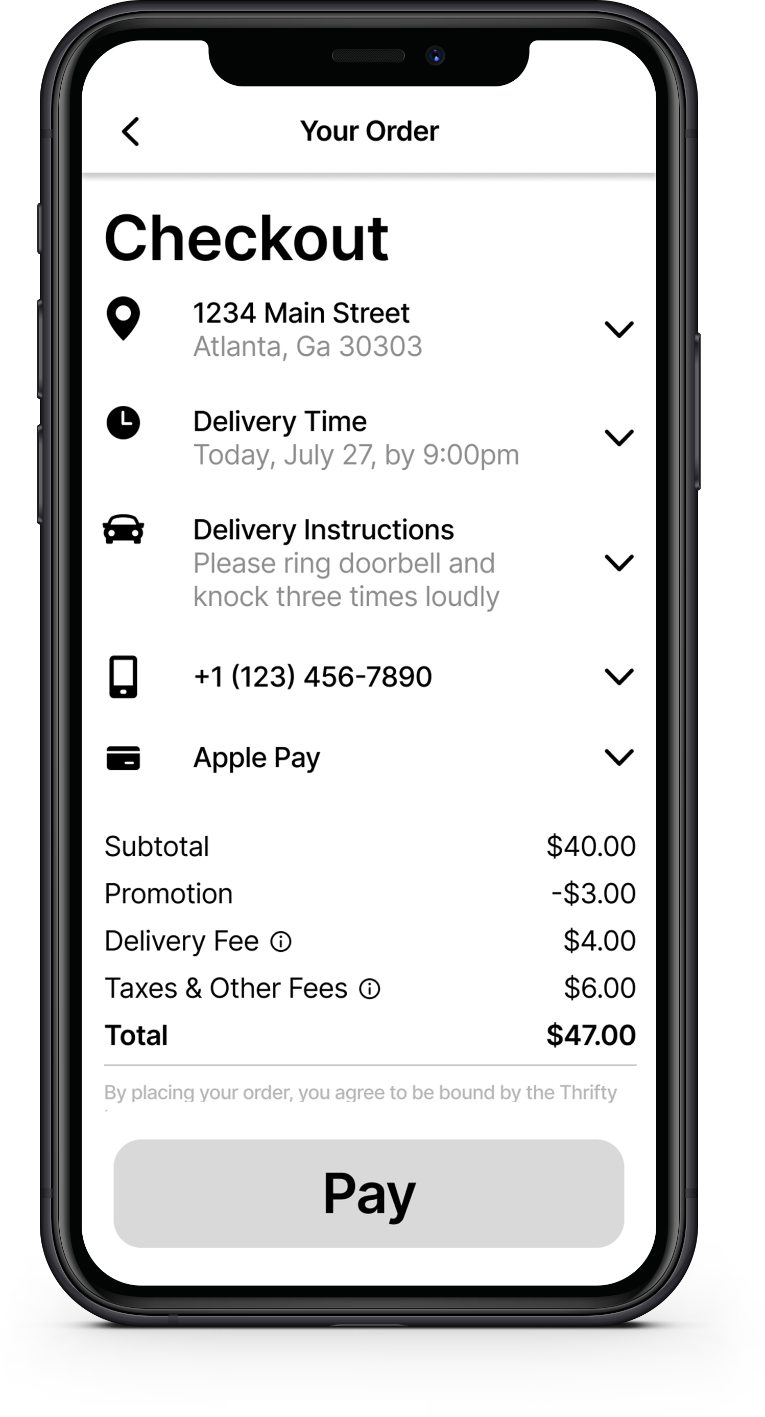 Digital Wireframe for App Checkout Page