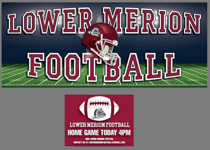 High-impact sports graphics and event signage for Lower Merion Football—translating varsity brand identity across wide-format stadium banners and game-day yard signs.