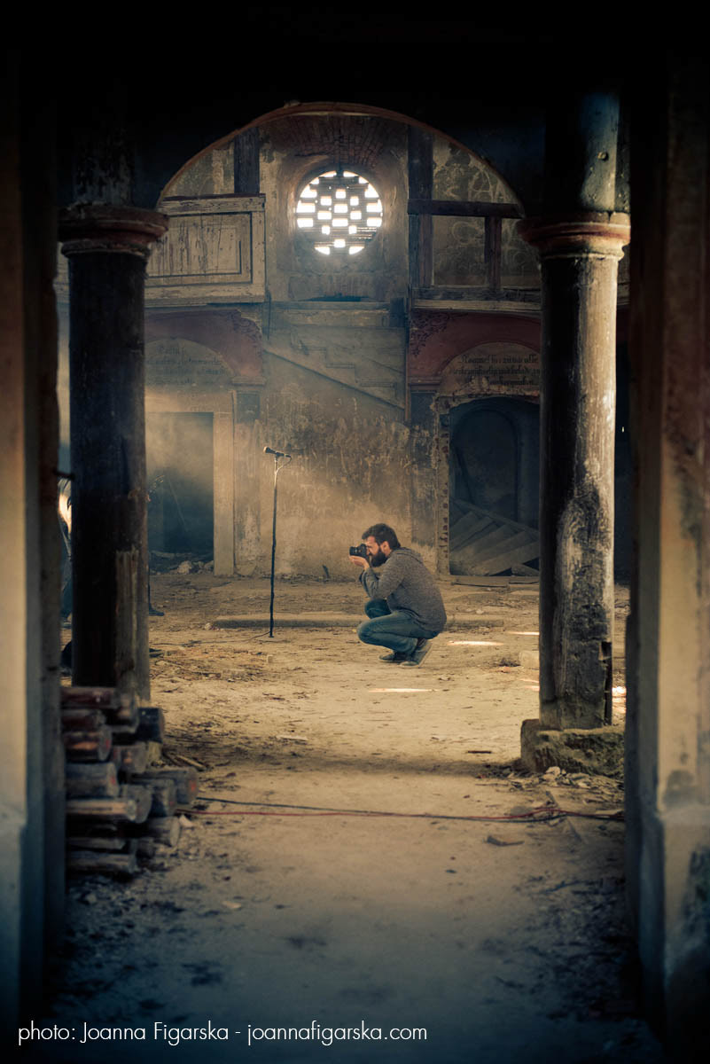 Filming in an abandoned church