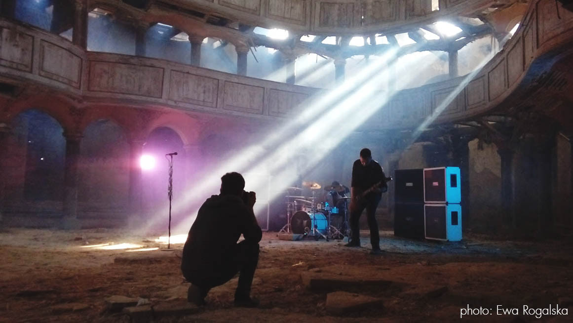 Filming in the abandoned church.