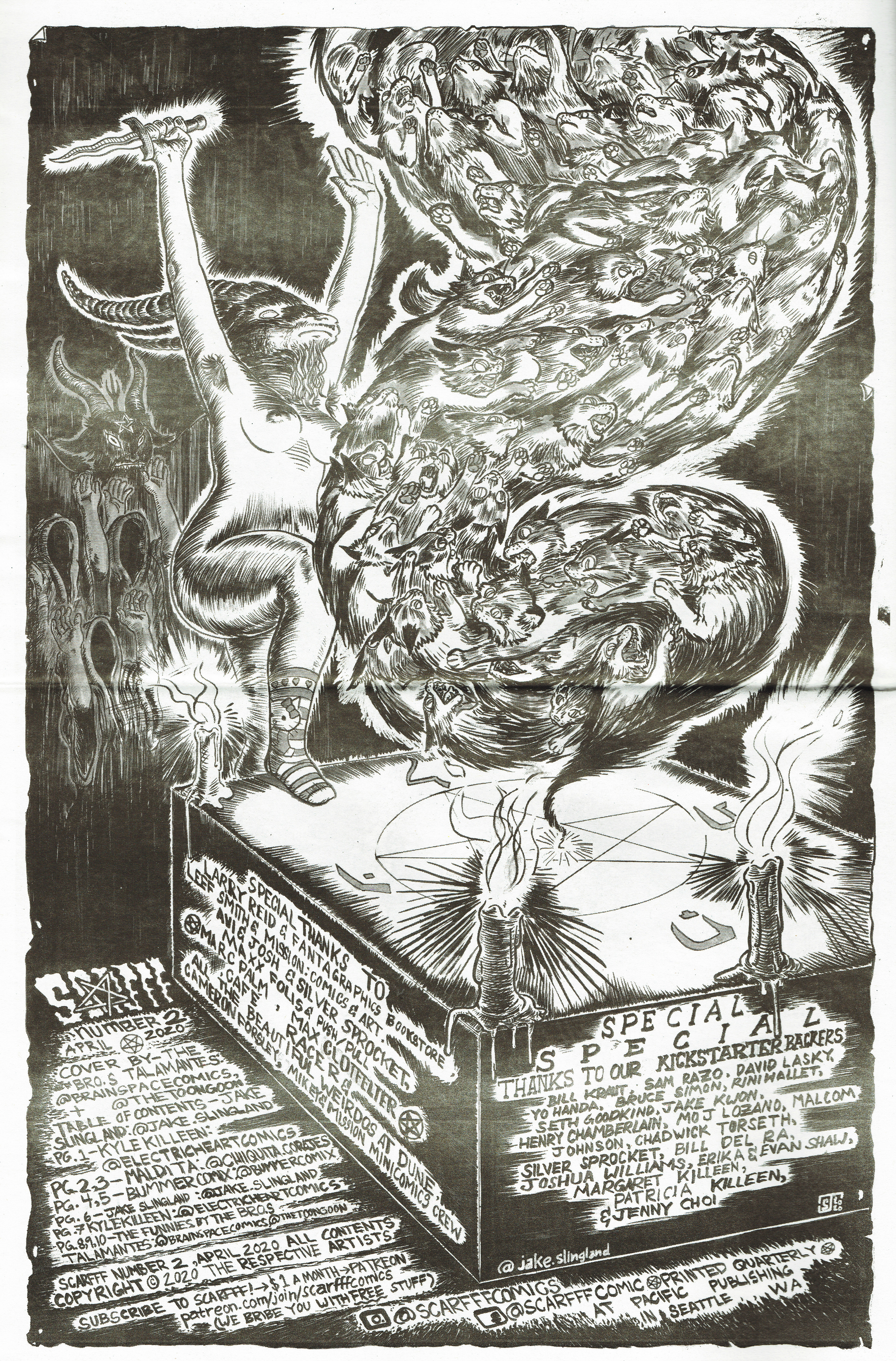 Scarfff Comics Newspaper issue 2: "Demon cat" themed Table Of Contents