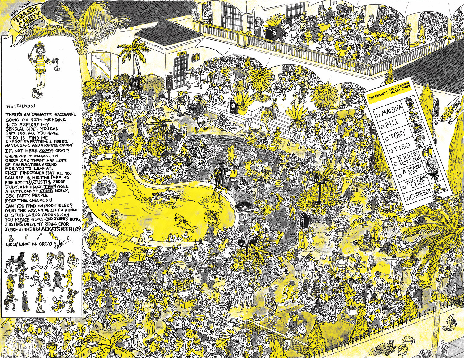 Scarfff Comics Newspaper issue 3: Center Spread – Where's Waldo Orgy Riff