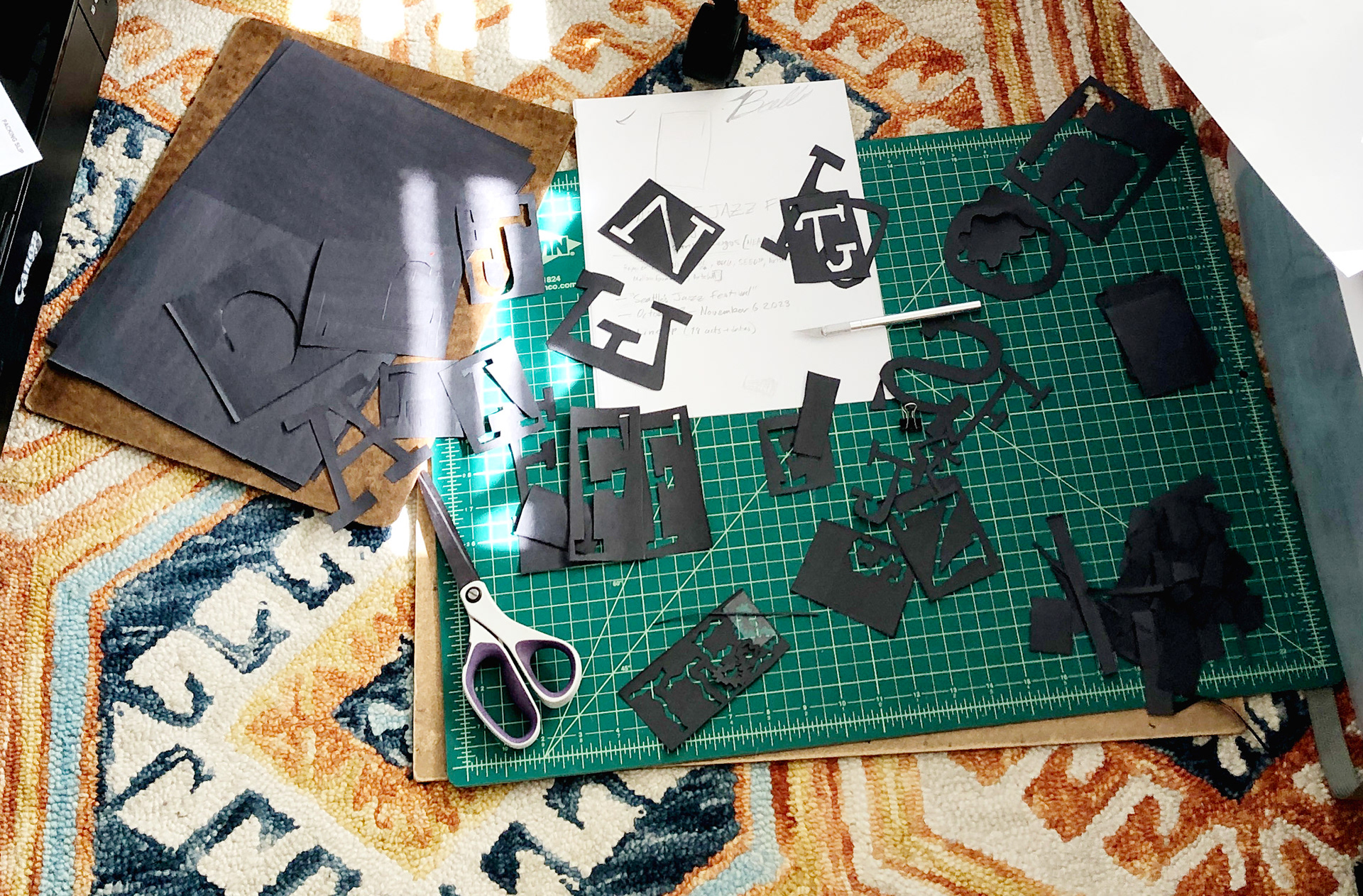 Cutting out letters on the floor