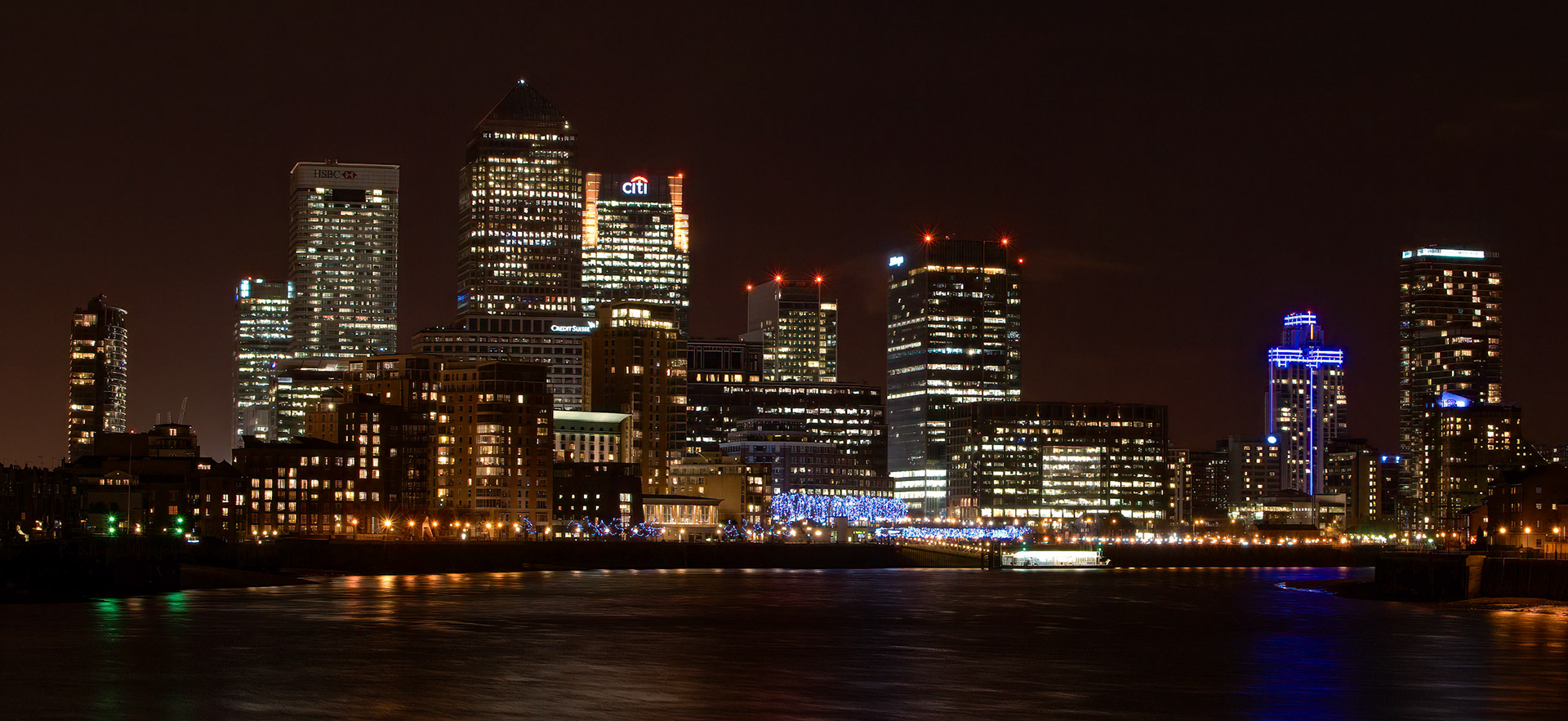 Canary Wharf by night, London