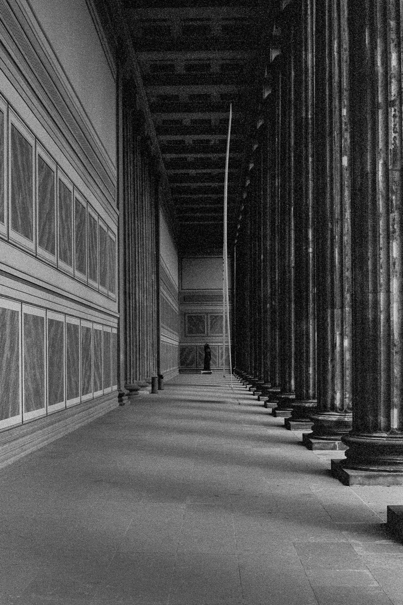Altes Museum in Berlin. What appears to be a scratch on the shot are in fact two vertical advertising banners. Photo taken in 1996