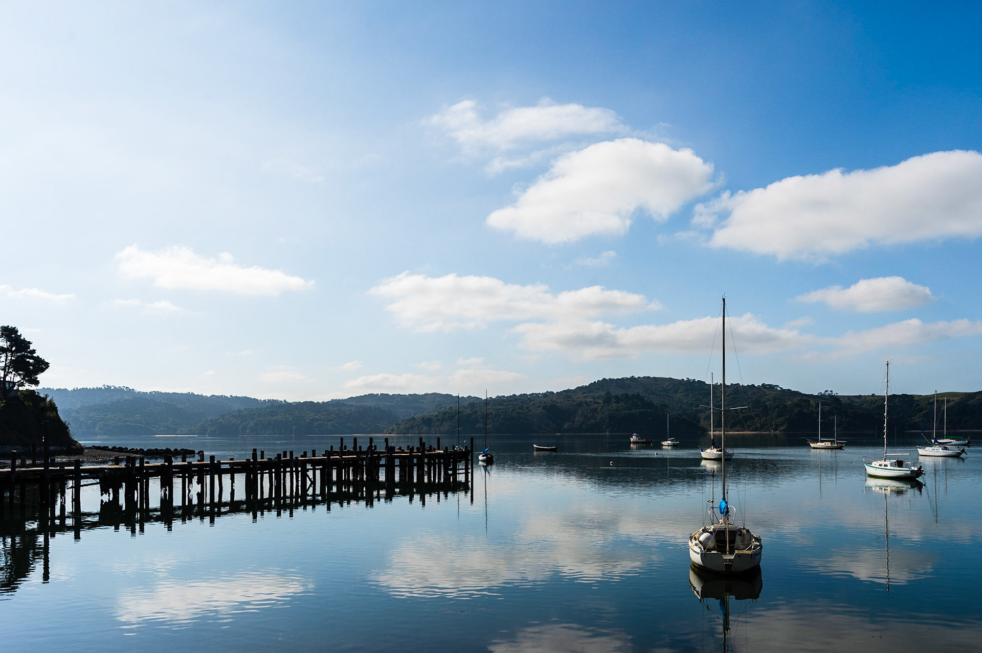 Tomales Bay , Californie au nord de San Francisco. La vue depuis le Marshall Store. Ici on peut déguster à toute heure huîtres et coquillages.
