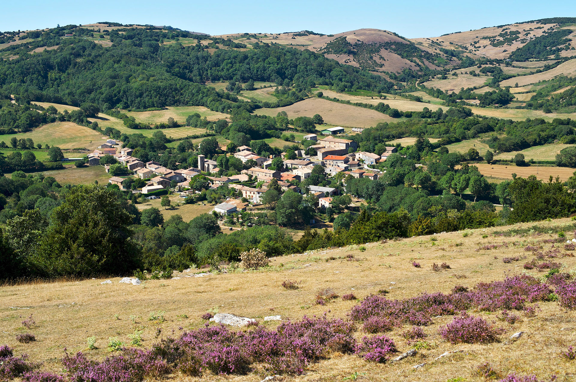 Village de Bouisse . Paysages de Hautes Corbieres, Aude, France.