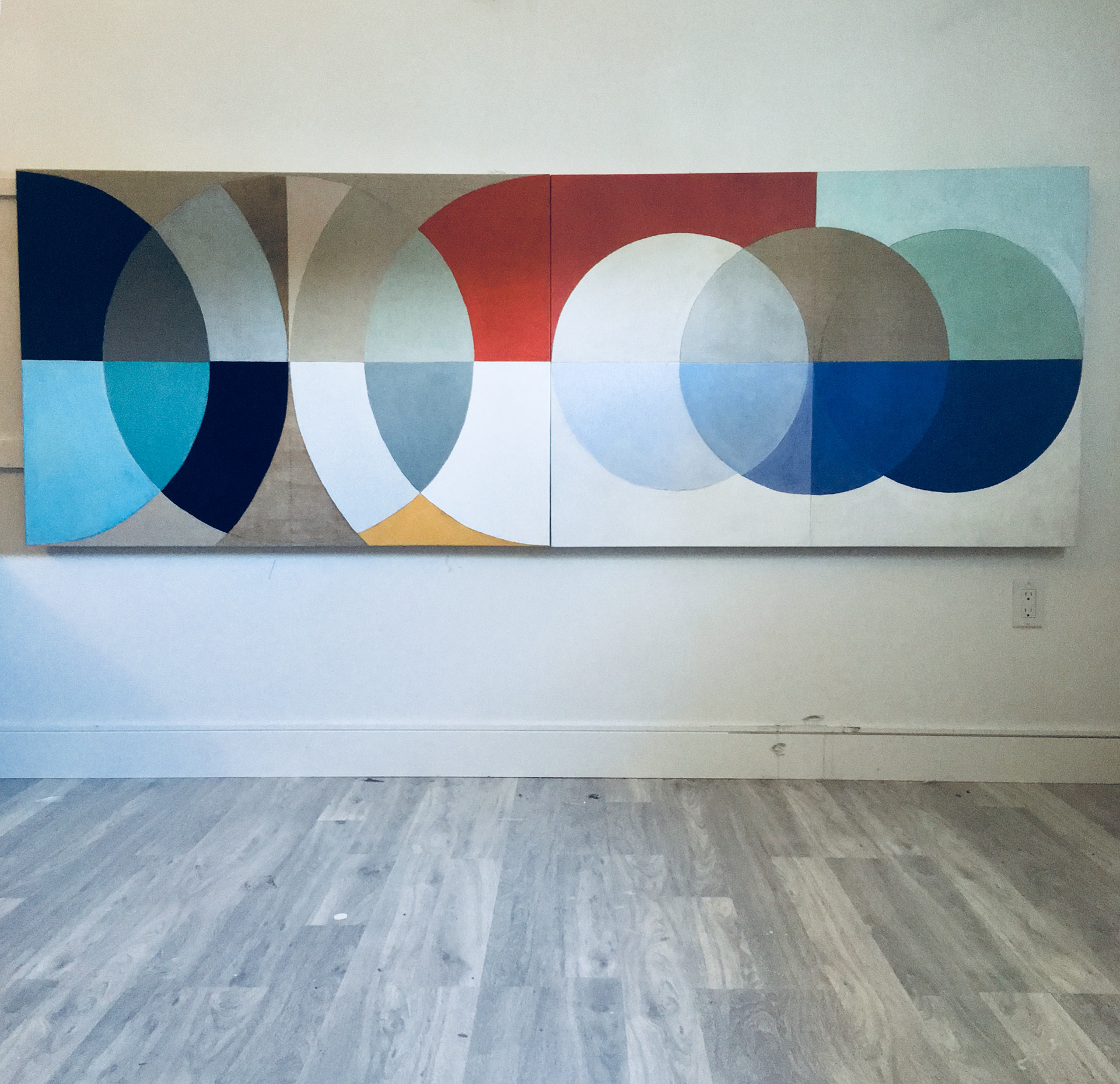 Vibrational Clarity (in situ). Built through successive intervals of creative focus, where pigments are layered to build momentum and depth.
