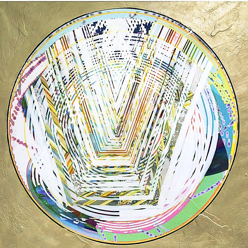 Pattern Integrity: Tensegrity Study I, 2014. Mixed Media on Canvas. 122cm Diameter.