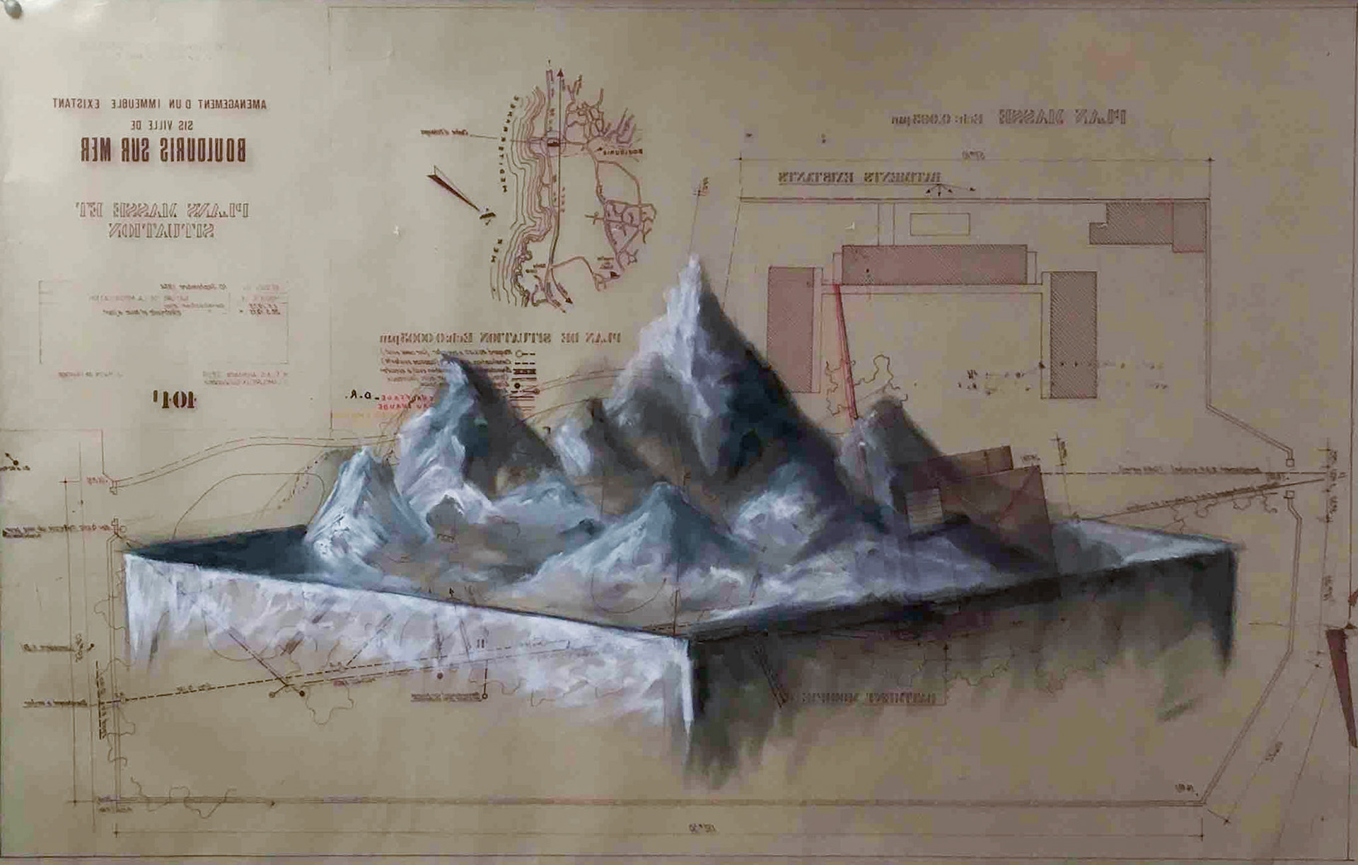 MB 2.Technique à l'huile sur calque. 85x54,5 cm.
