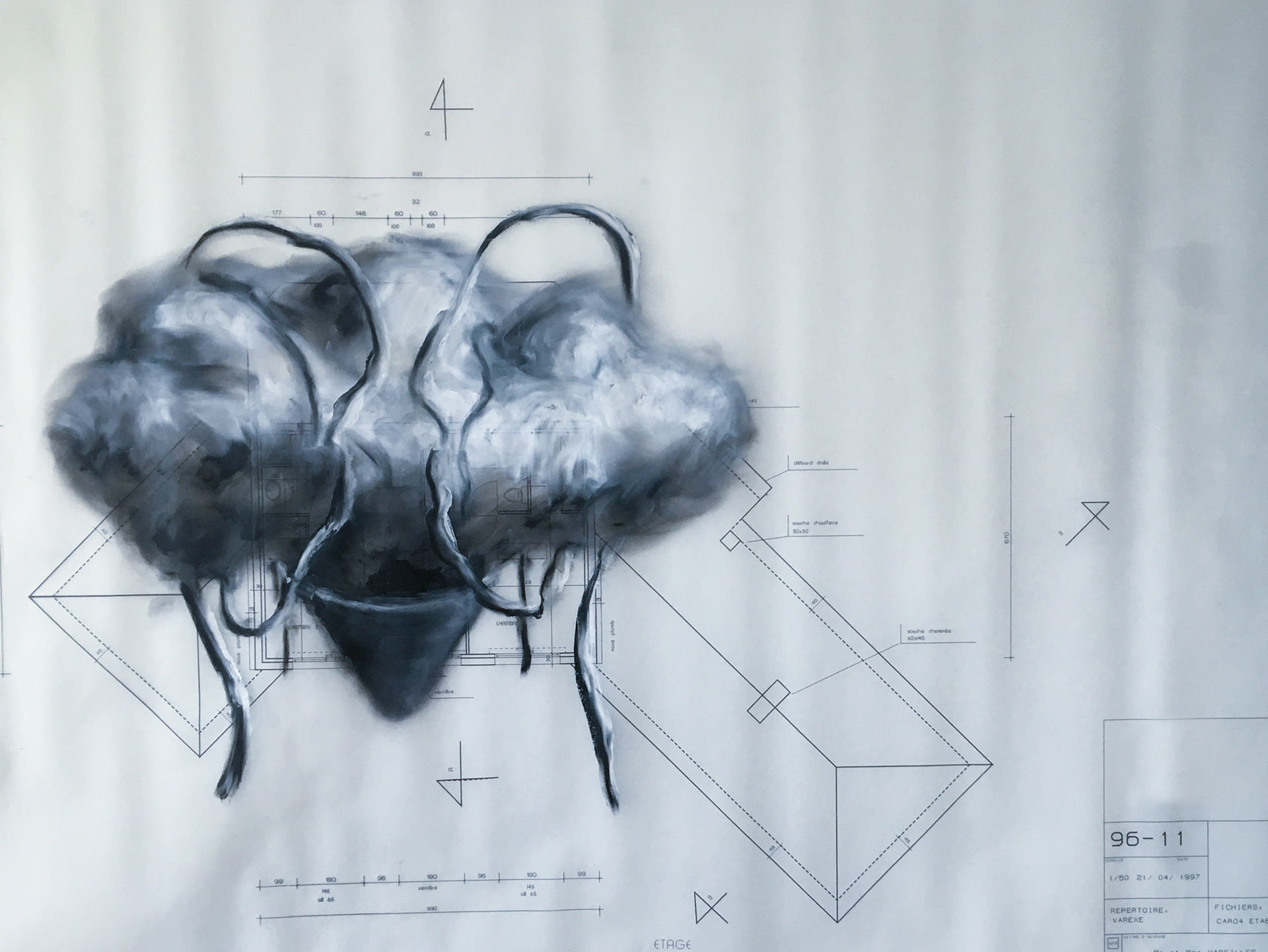 SC 2. Technique à l'huile sur calque. 83x57 cm F. Violante..