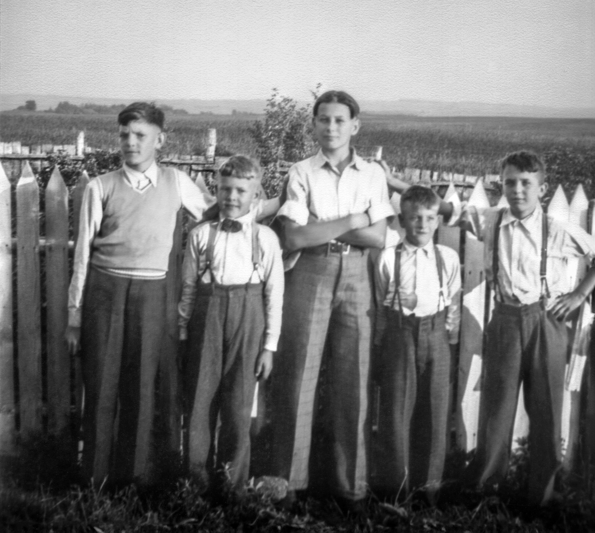 Circa 1942 • Paul N Shewchuk - Paul M Shewchuk (11) - Louie Shewchuk (15) - Ernie Shewchuk (10) - Peter N Shewchuk. Taken at a wedding on the homestead of Ivan Shewchuk.