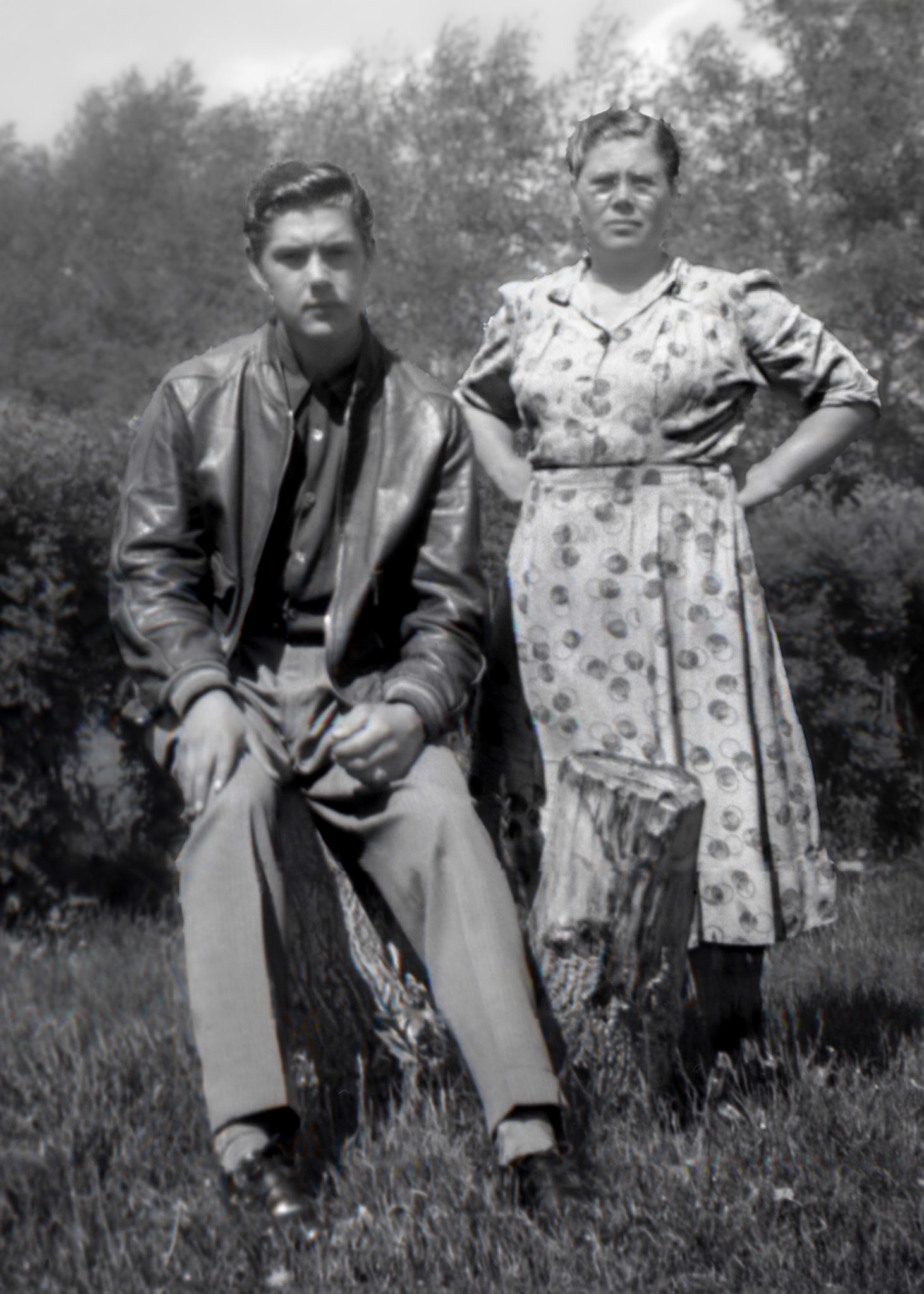 Circa 1948~51 • Paul M Shewchuk and mother Christina [Huculak] Shewchuk, family farm near Willingdon, AB.