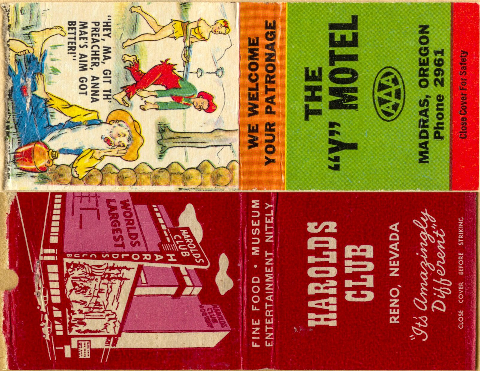 c. 1961 Matchbook covers from some of the travels of John and Kathkeen [Shewchuk] Huculak. From Kathleen's memories scrapbook.