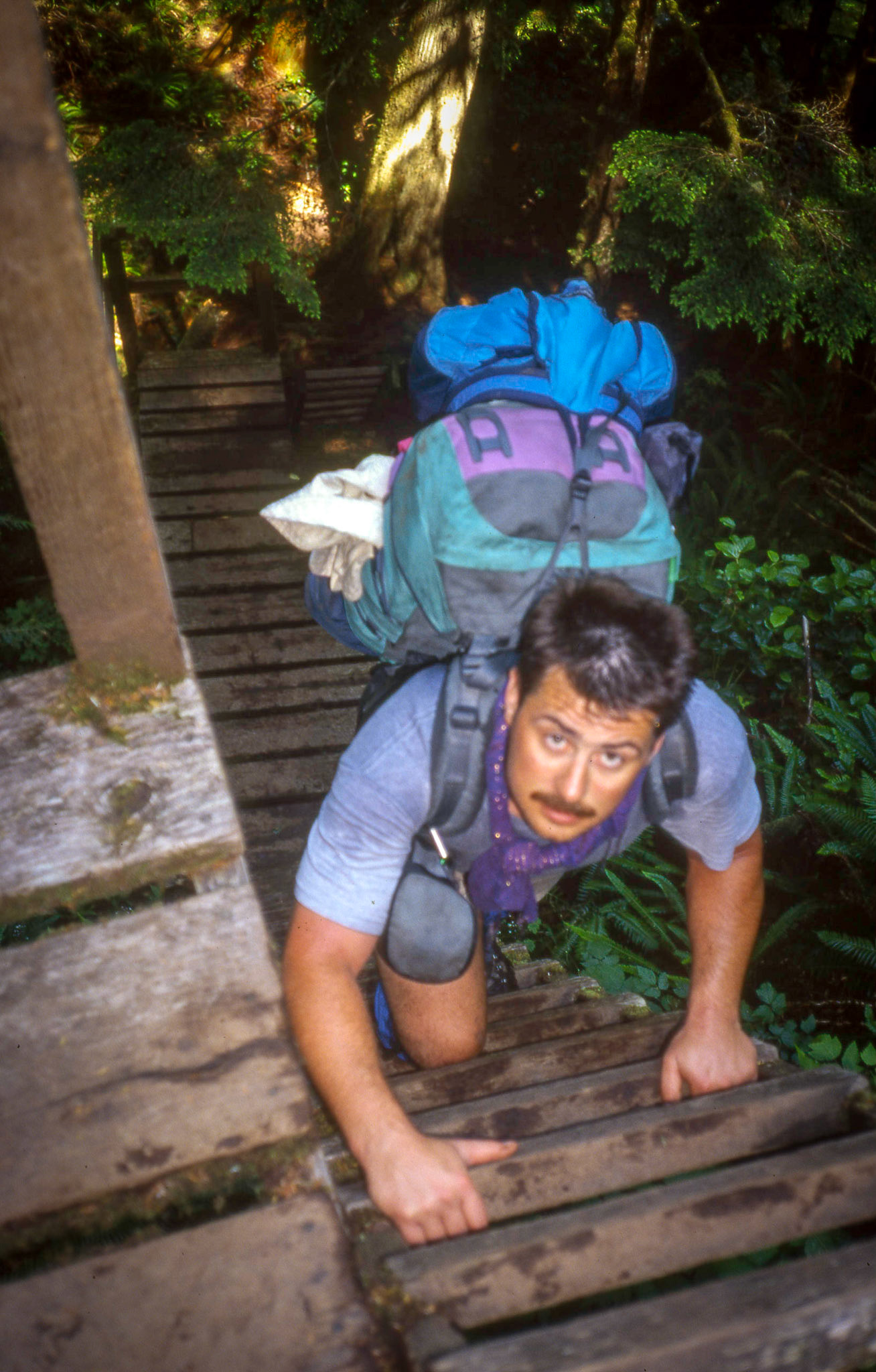 circa 1989 ~ 1990: Brian Huculak on a 5 day thru hike on the West Coast Trail - west coast of Vancouver Island. Photo credit: Robert Keith.