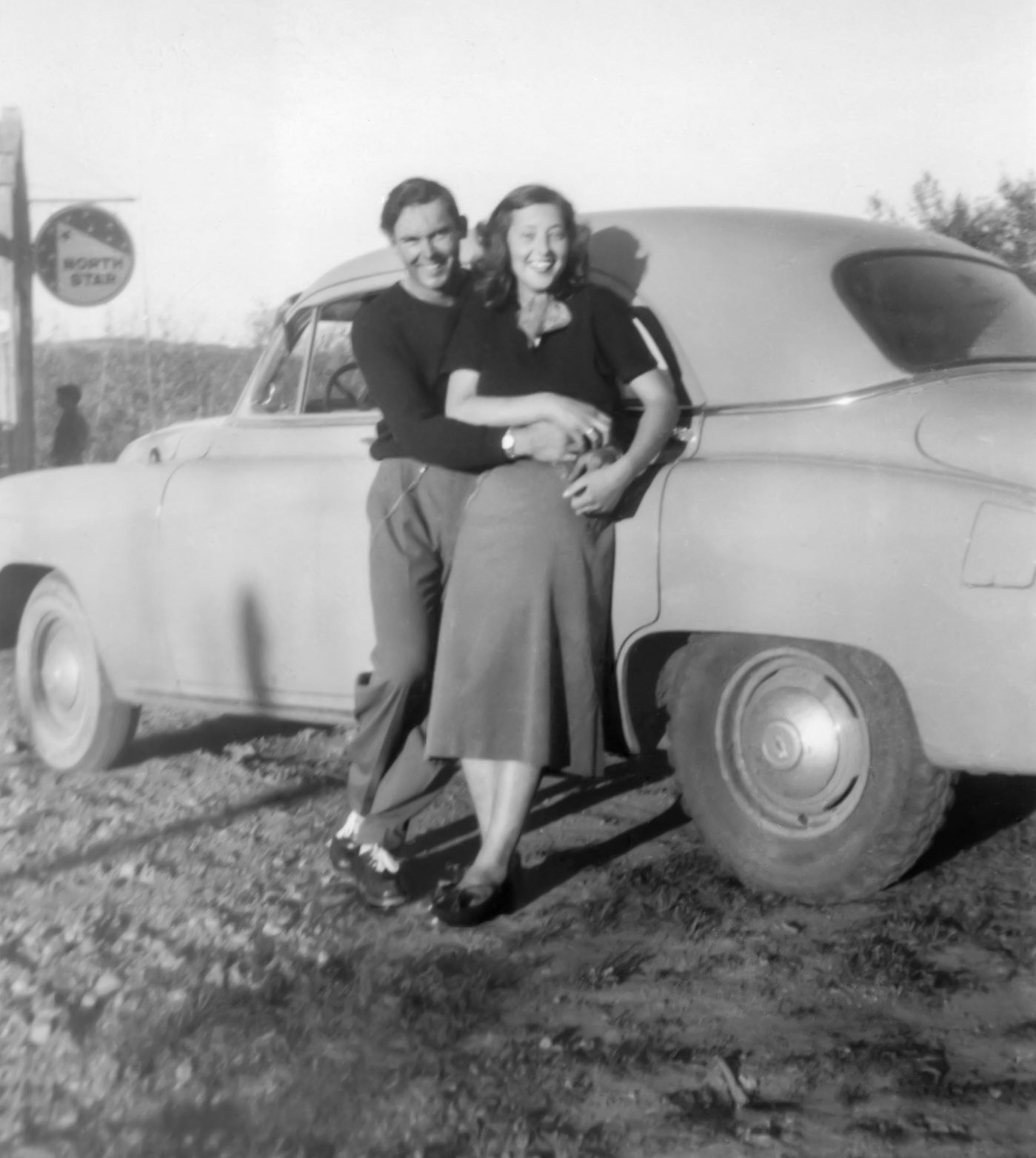 Circa 1952 • John Huculak  (19) and Kathleen Shewchuk (18) hanging out at Desjerlais Ferry Crossing near Willingdon, AB.