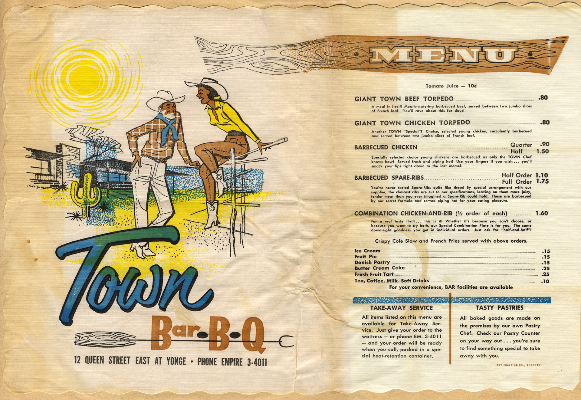 c.1960 diner place mat and menu from one of John and Kathleen Huculak's road trips. From Kathleen's personal scrapbook of travel memories.