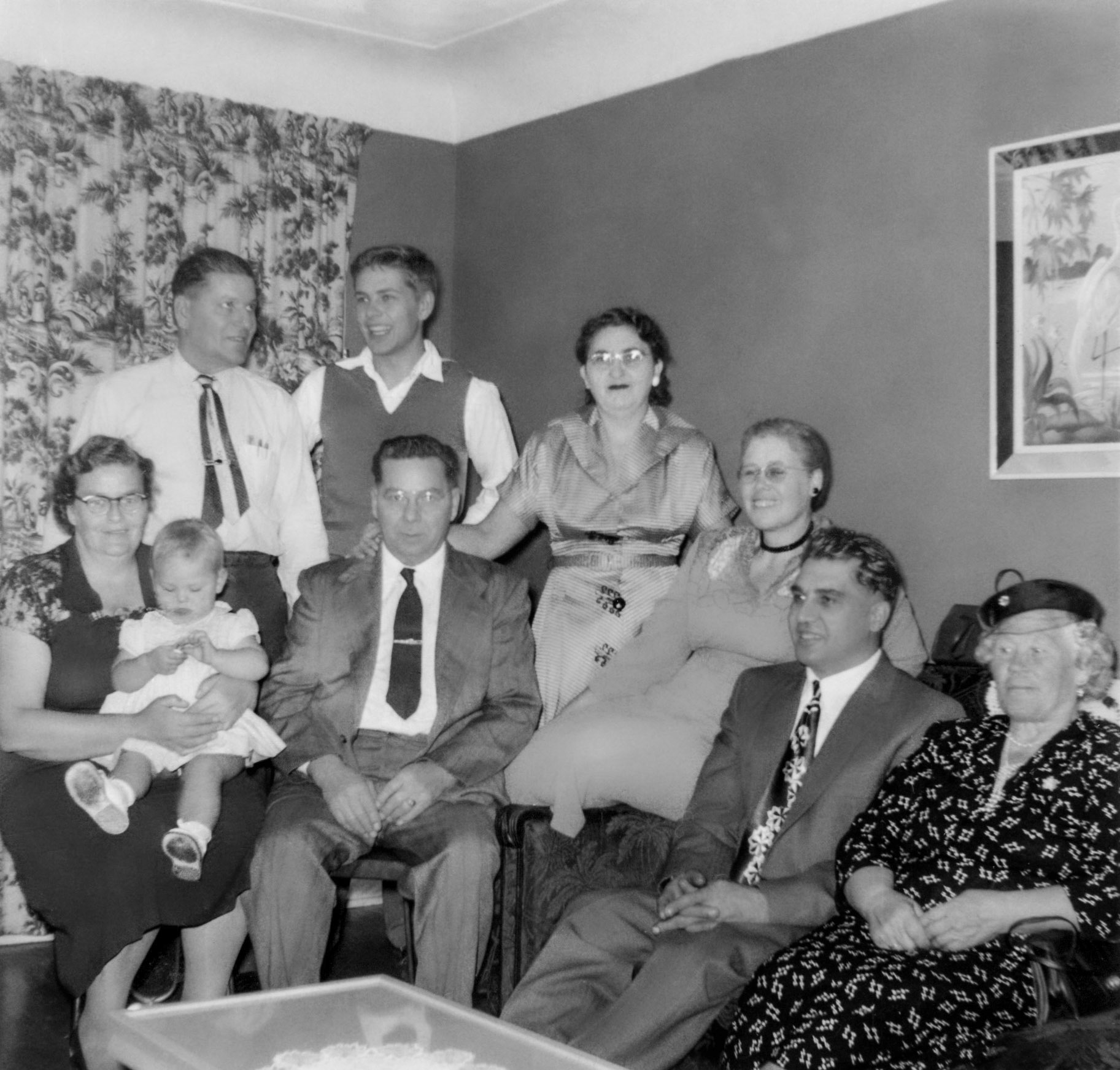 L to R standing: Onufrie (Frank) Shewchuk - ? Male possibly Paul M Shewchuk - ? femaleL to R seated: ? female - ? Infant (possibly Anita Shewchuk) - ? male -  Christina [Huculak] Shewchuk - ? Male - ? Female possibly sister to Christina [Huculak] Shewchuk
