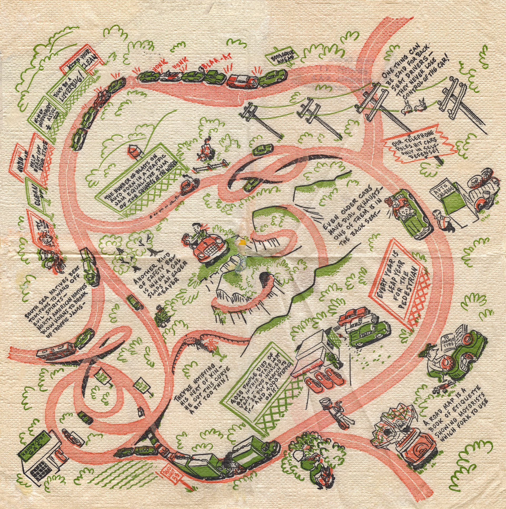 1961: Cocktail bar or possibly motel napkin from John and Kathleen Huculak road trip. From Kathleen's personal scrapbook of travel memories.