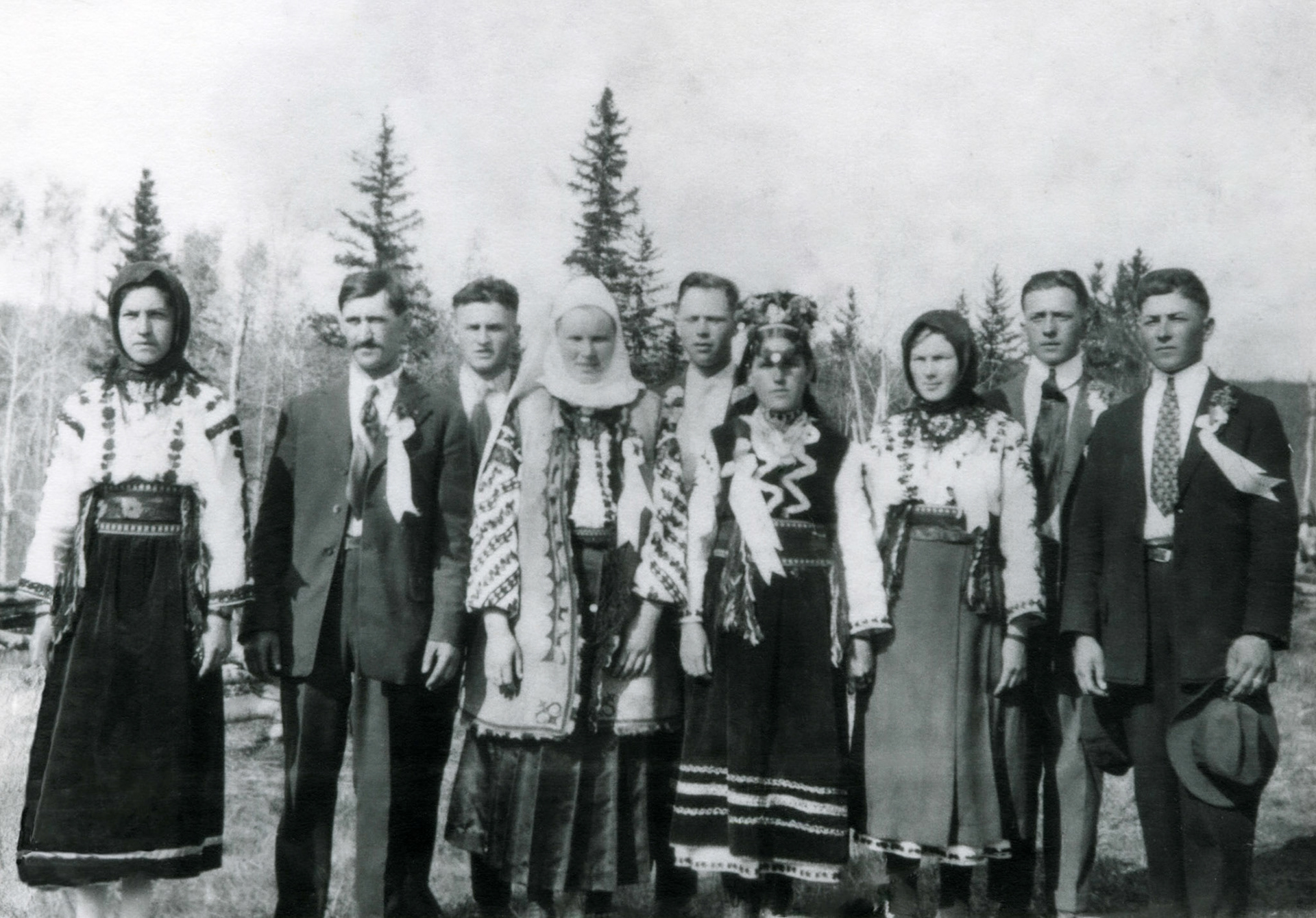 Circa 1925: Far right: Groom John Huculak (brian's grandpa) far right,  Annie Darda  (3rd person from right) group wedding photo.